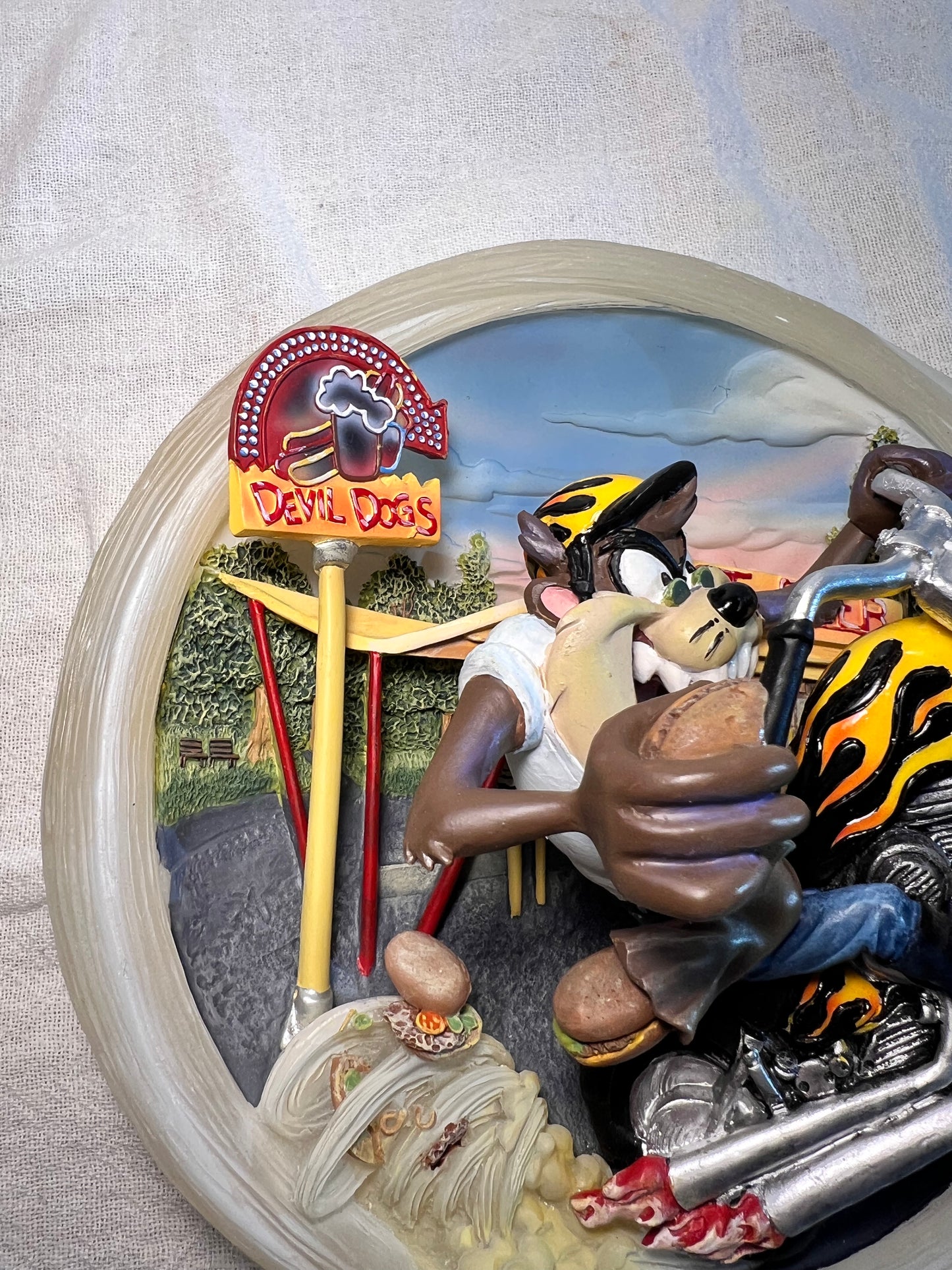 Greased Biking- 5 1/2” Plate- 4th issue in As Taz I Wanna Be! - Bradford Exchange- 1999- Looney Tunes- Warner Brothers- 3D- # A2277
