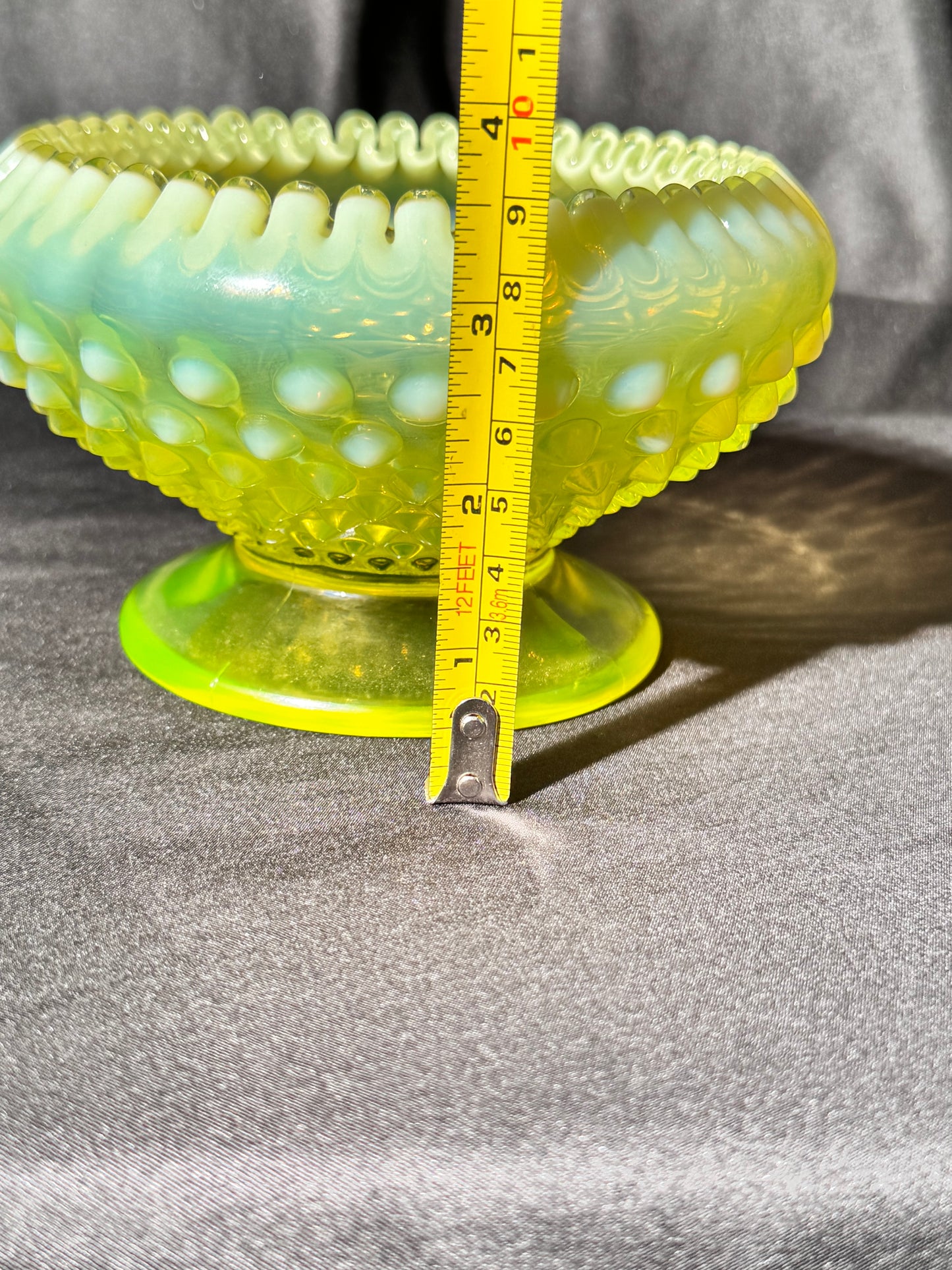 Uranium- Fenton- hobnail- crimped candlestick holder - Topaz Opalescent