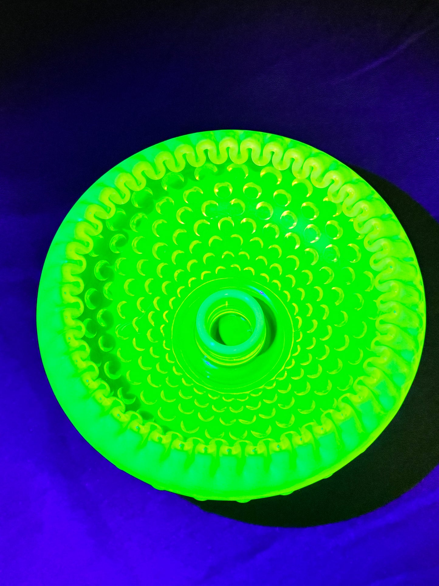 Uranium- Fenton- hobnail- crimped candlestick holder - Topaz Opalescent