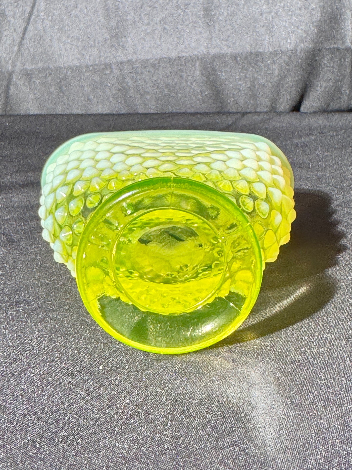 Uranium- Fenton- Hobnail- small Fan Flower Vase - topaz opalescent