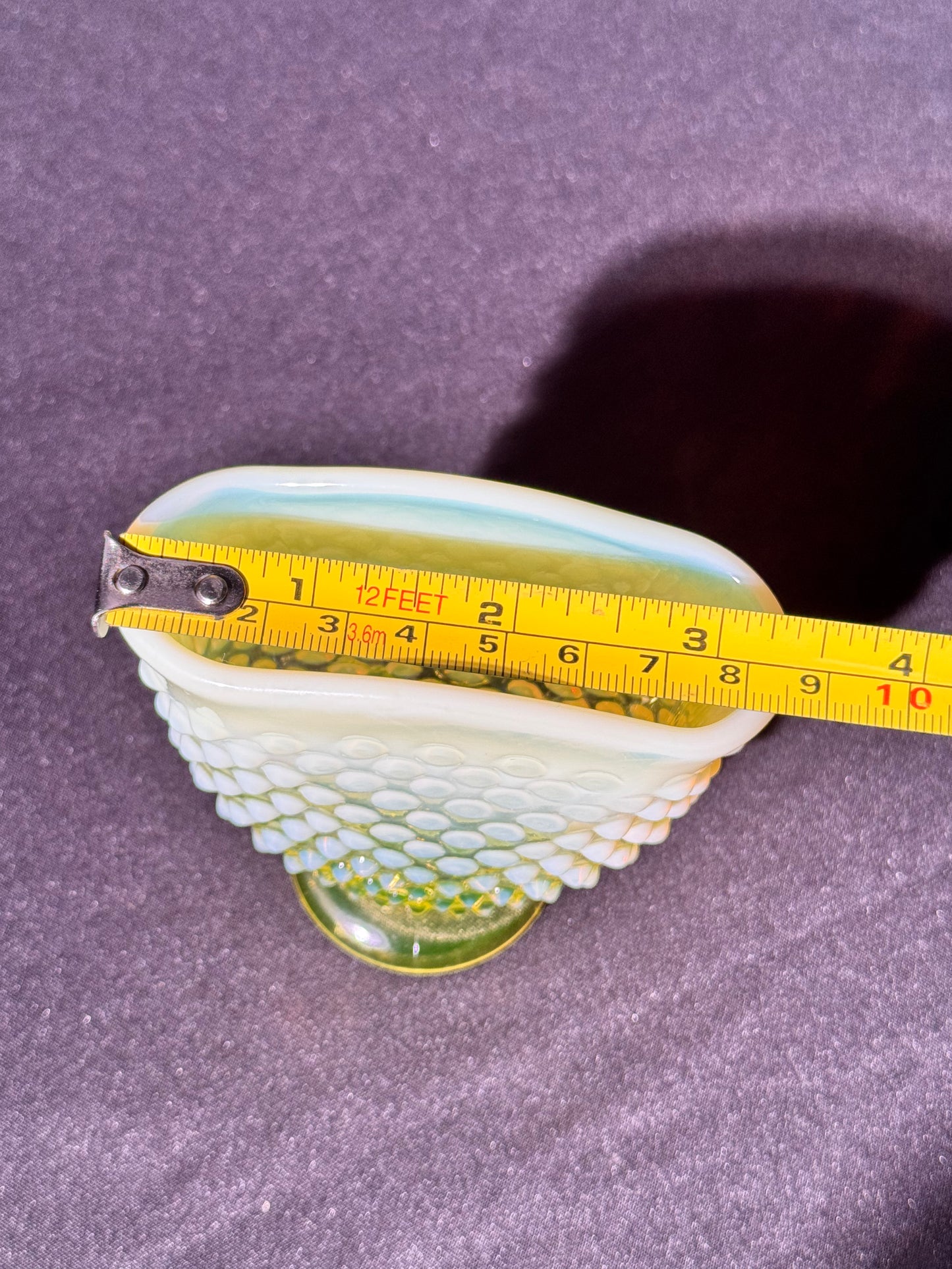 Uranium- Fenton- Hobnail- small Fan Flower Vase - topaz opalescent