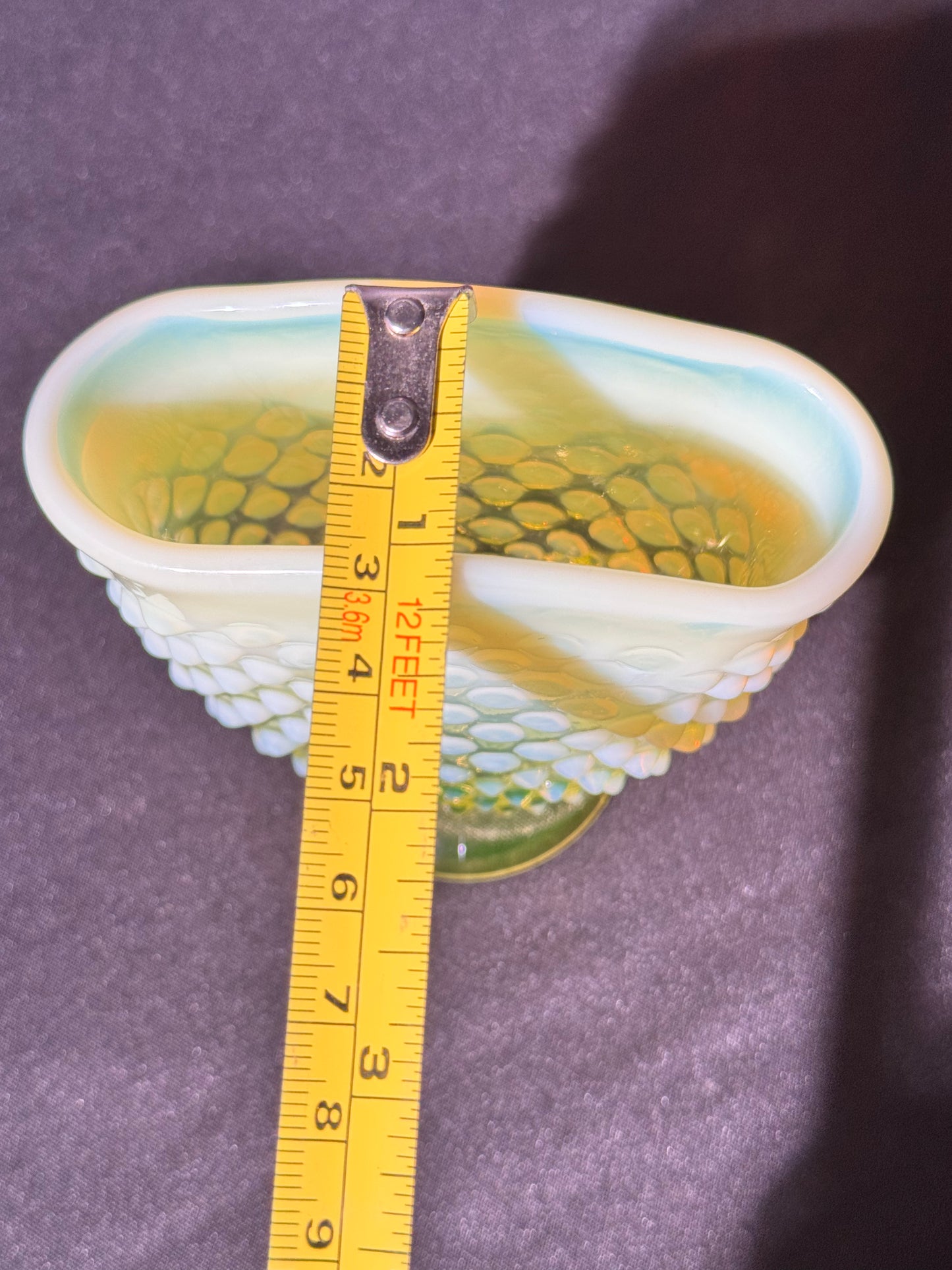 Uranium- Fenton- Hobnail- small Fan Flower Vase - topaz opalescent