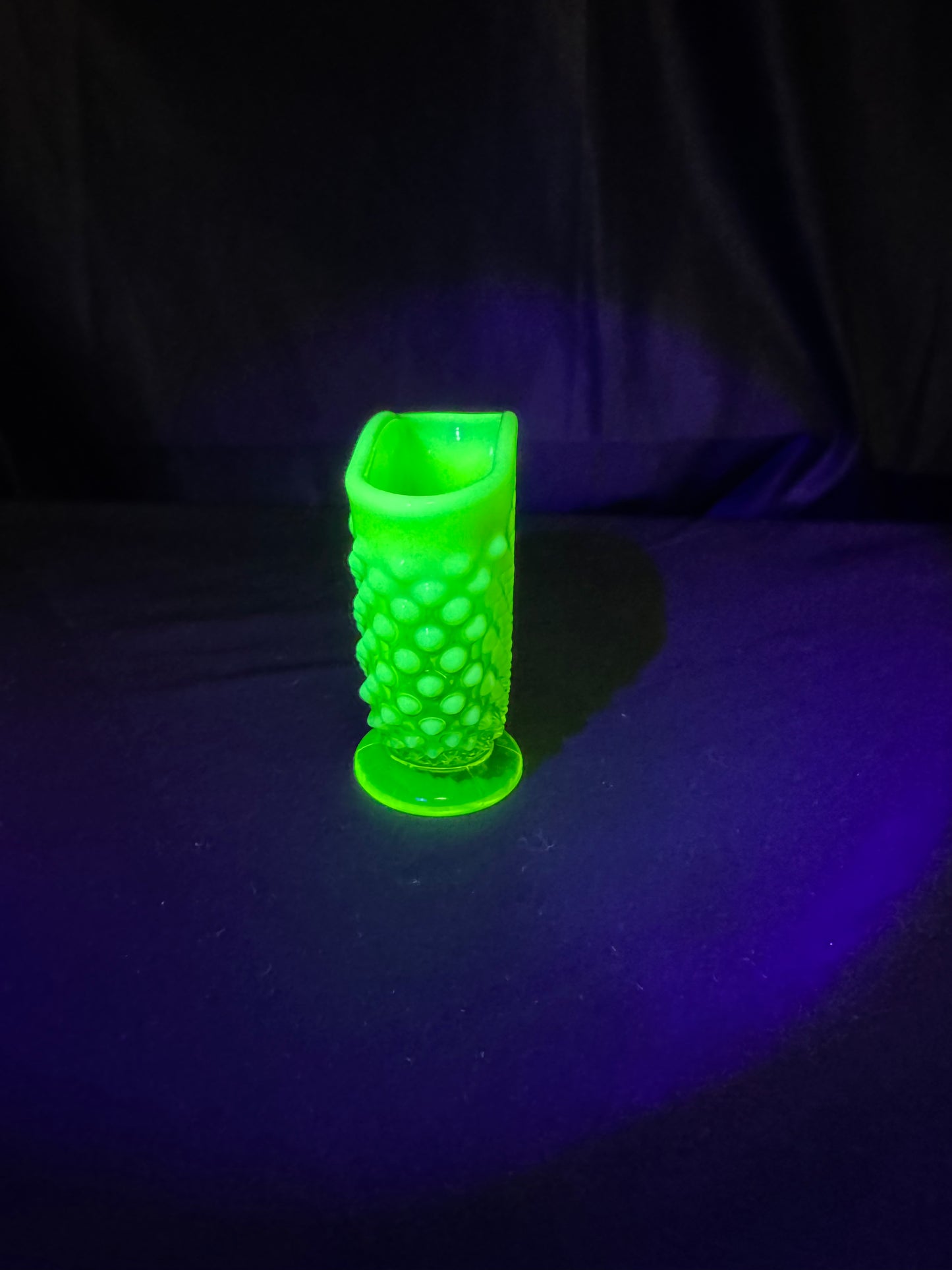 Uranium- Fenton- Hobnail- small Fan Flower Vase - topaz opalescent