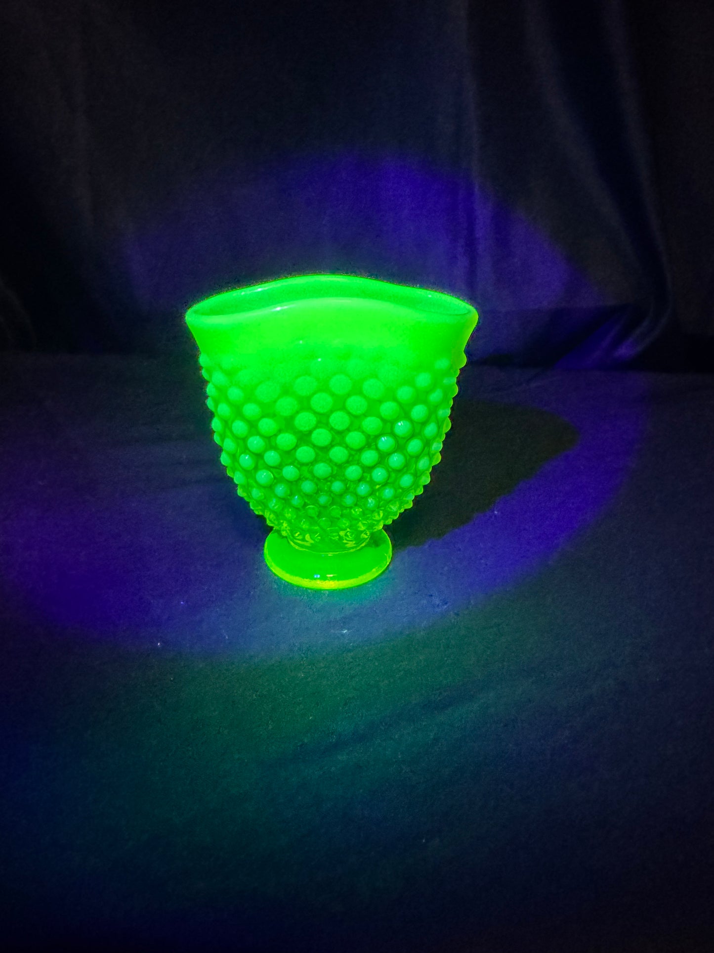 Uranium- Fenton- Hobnail- small Fan Flower Vase - topaz opalescent