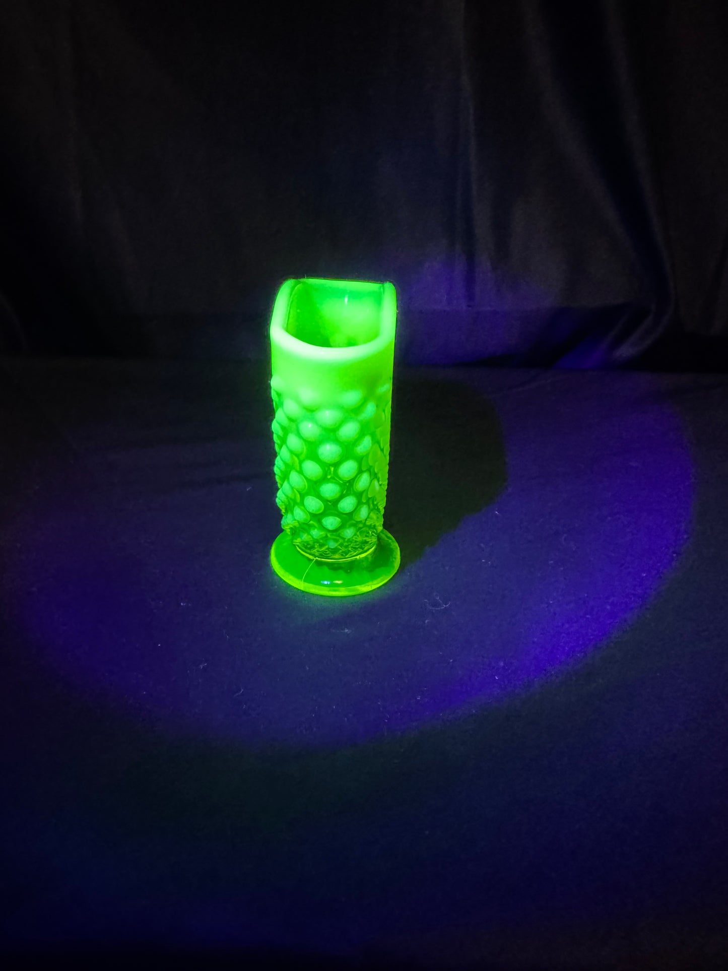 Uranium- Fenton- Hobnail- small Fan Flower Vase - topaz opalescent