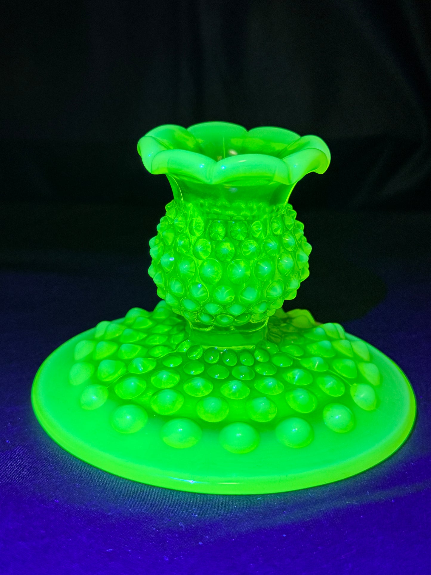 Uranium- Fenton- Hobnail -2 Candle sticks holders- Topaz opalescent
