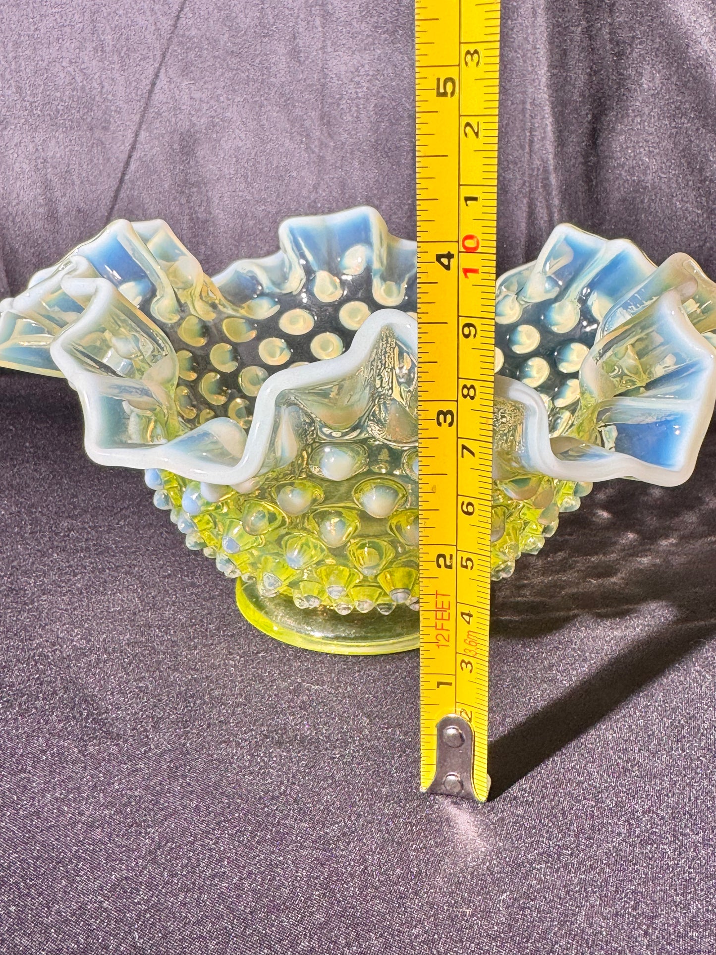 Uranium-Fenton- hobnail- Ruffled Bowl - Topaz opalescent