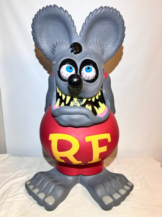 Rat Fink - 24” Bank - 2005 Funko Pop - Ed “Big Daddy” Roth - gray, red and yellow