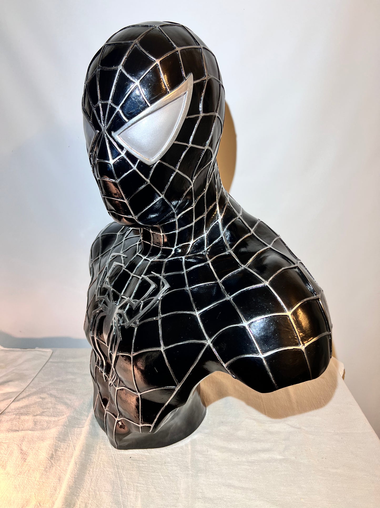 Spider Man - 22” Bust - black suited with silver spider and web - plastic resin