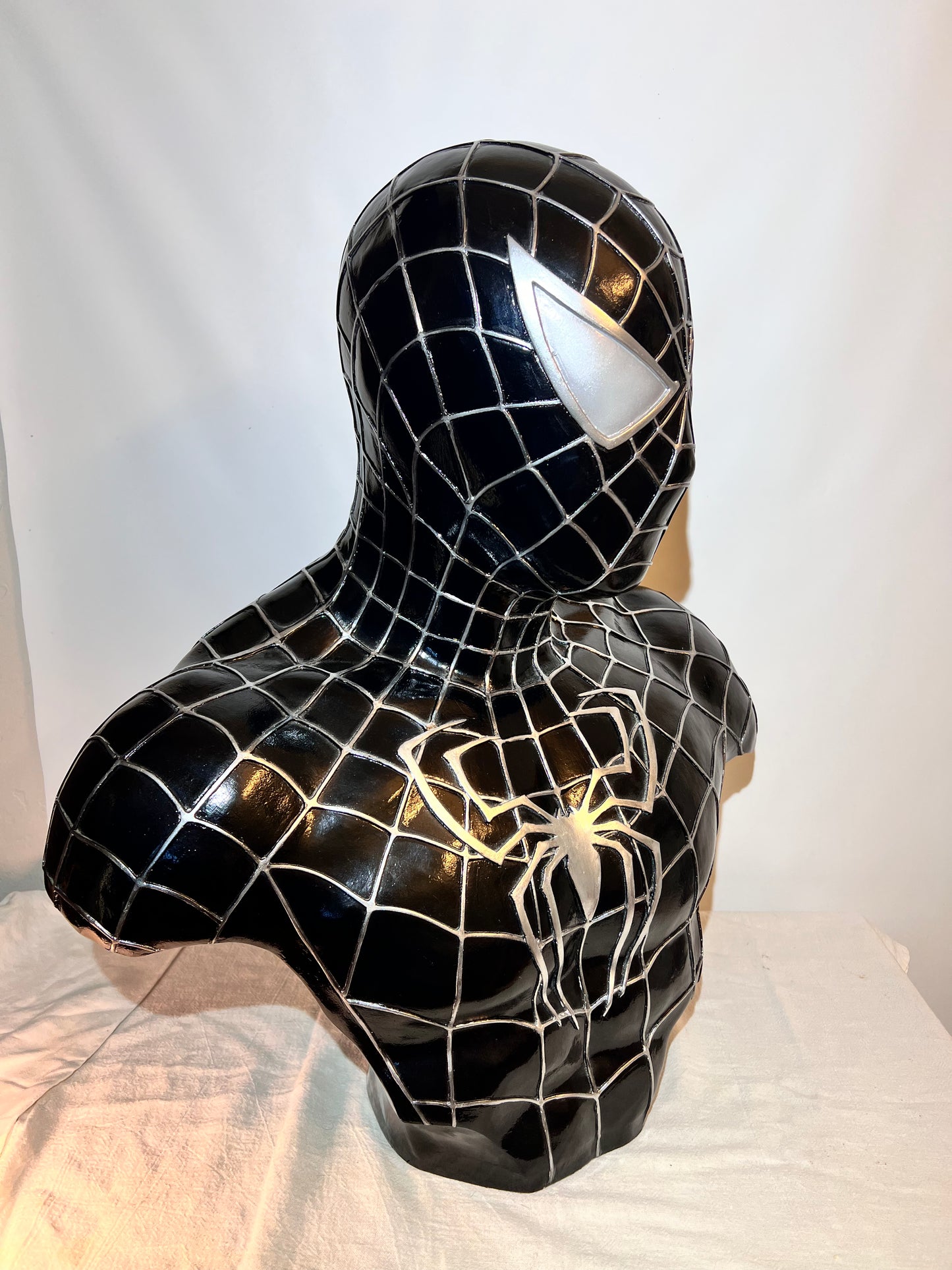 Spider Man - 22” Bust - black suited with silver spider and web - plastic resin