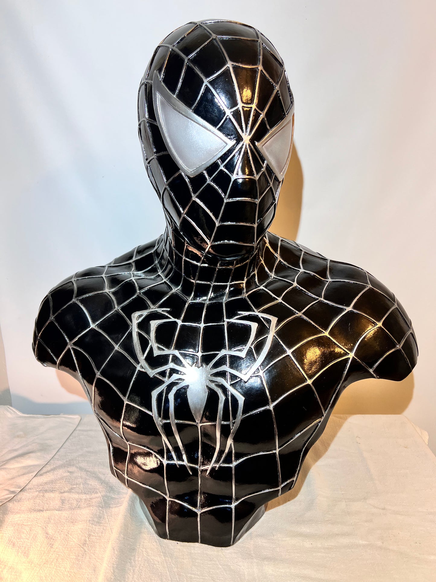 Spider Man - 22” Bust - black suited with silver spider and web - plastic resin