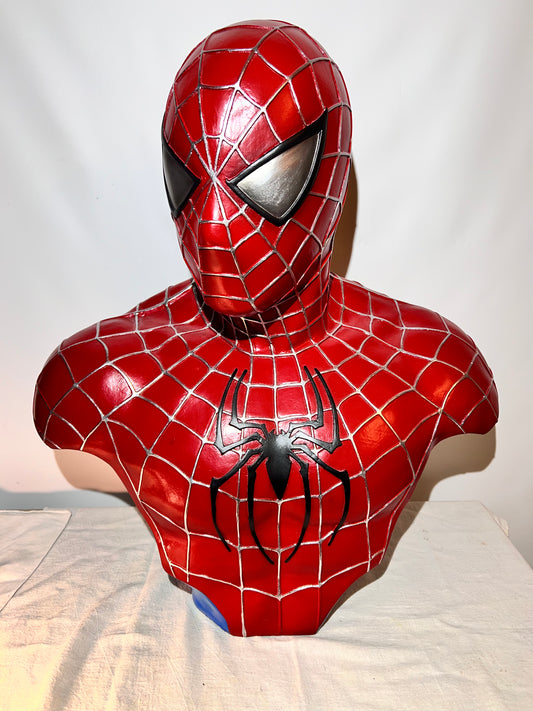 Spider-Man - 22” Bust - Hollow Plastic Resin - Red suit -silver webbing- Black spider- blue base