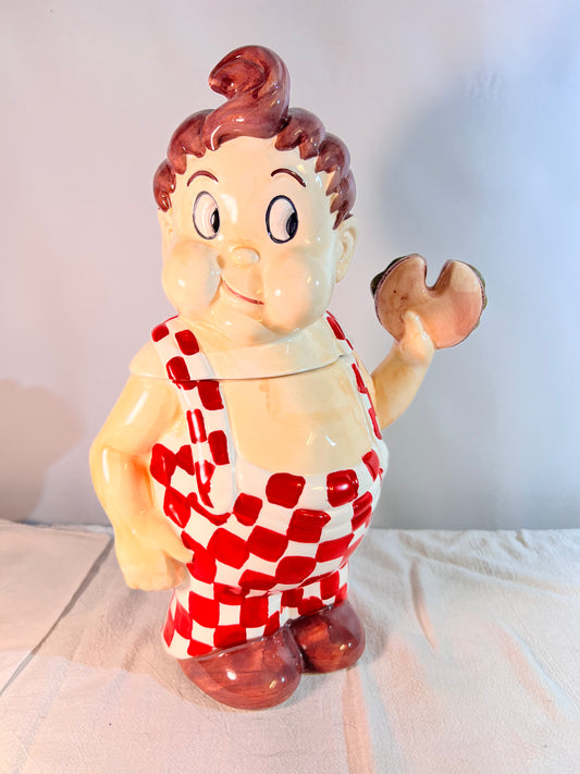 Bobs Big Burger - 13” Cookie Jar - Bob eating a burger- plaid overalls