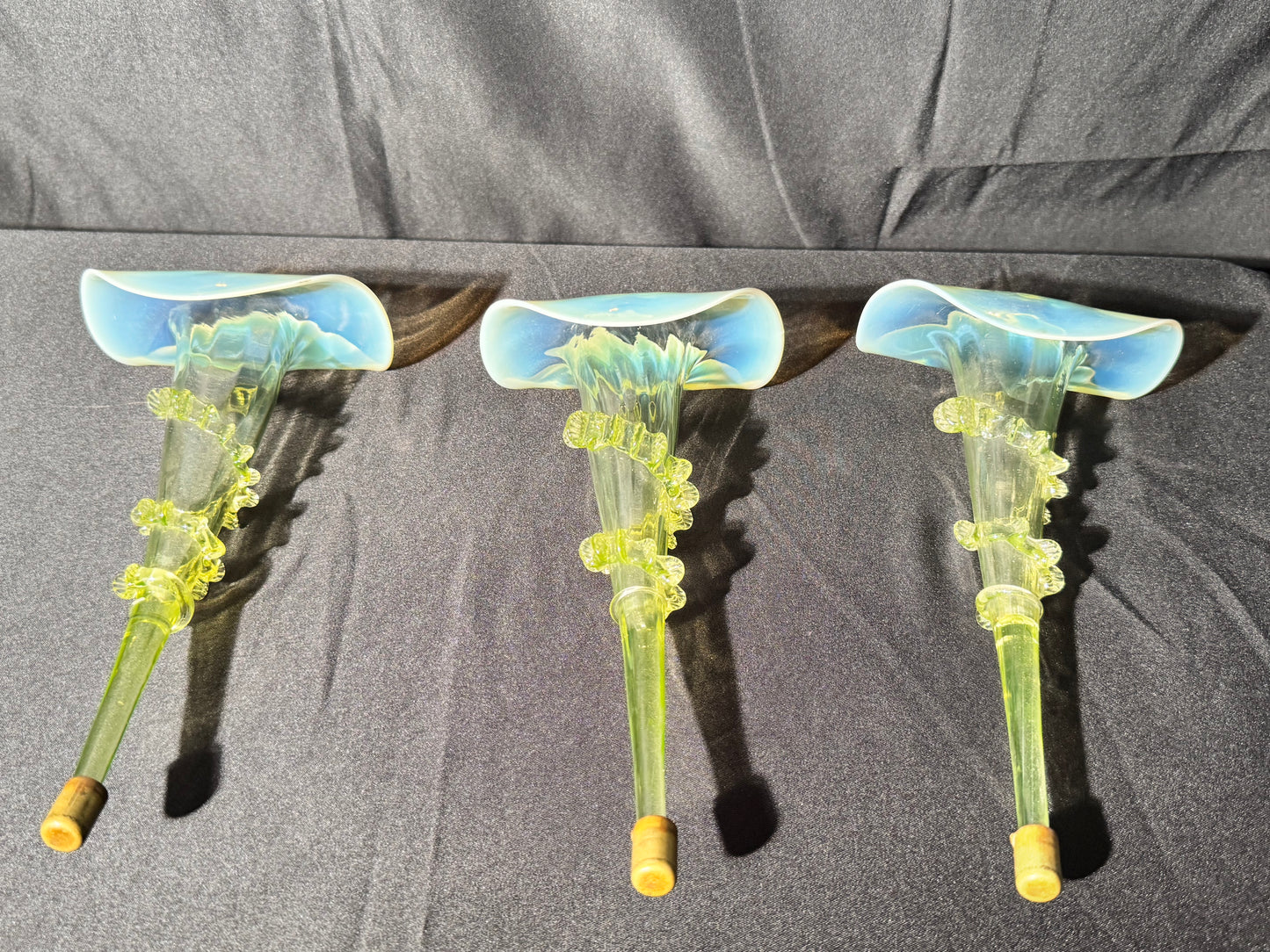 Uranium-Victorian Epergne Tulip horns  - set of 4 - Vaseline opalescent