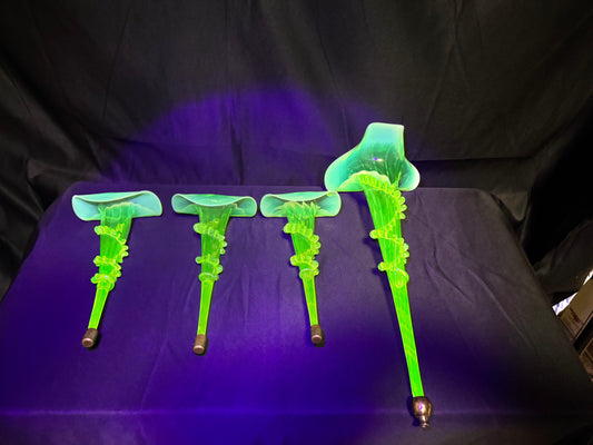 Uranium-Victorian Epergne Tulip horns  - set of 4 - Vaseline opalescent