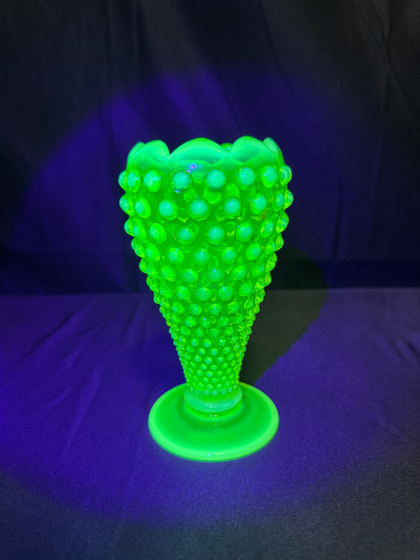 Uranium- Fenton- Hobnail- 6” Flower Vase - Topaz Opalescent