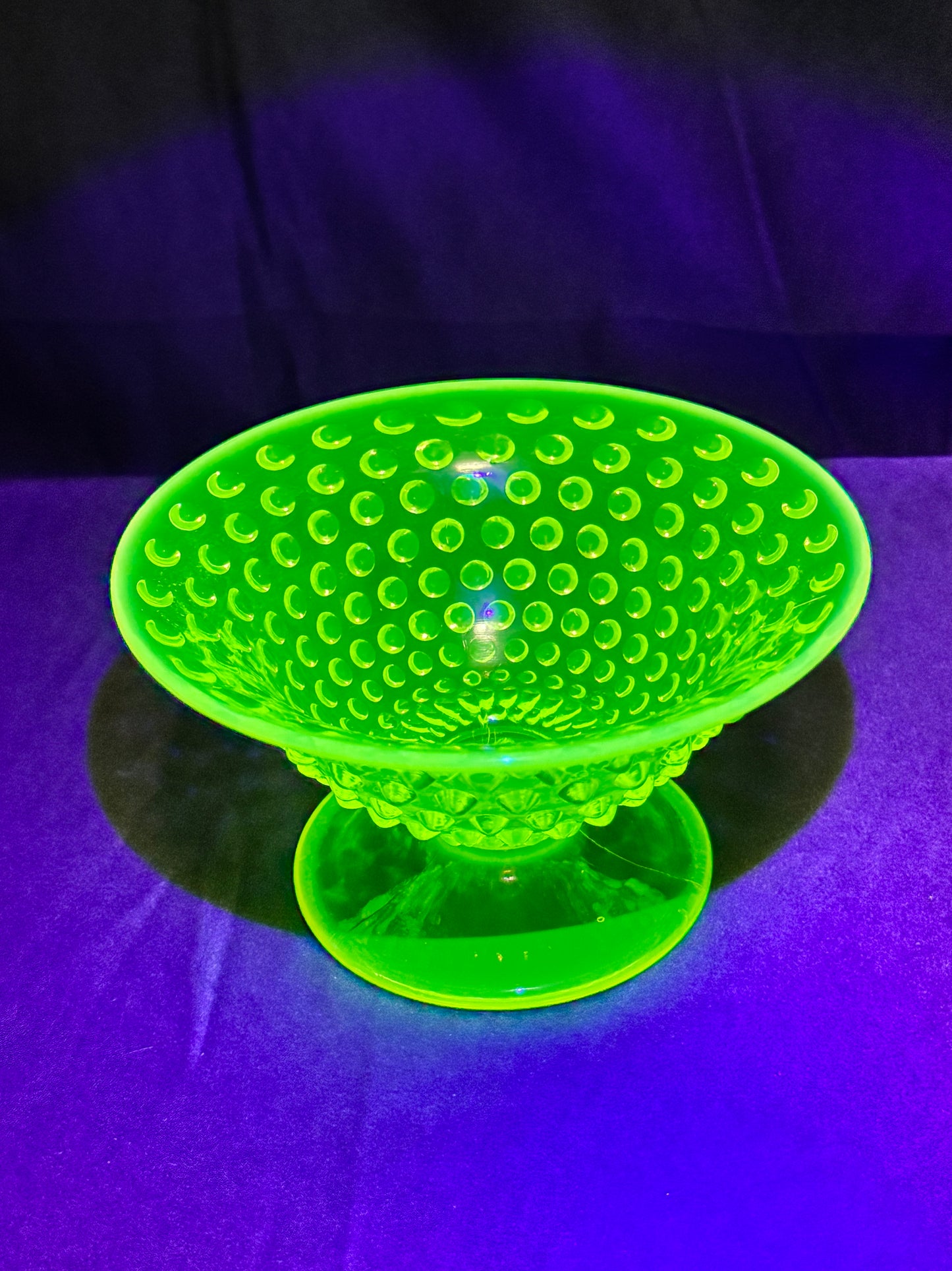 Uranium- Fenton -Hobnail- Footed Bowl- Topaz Opalescent