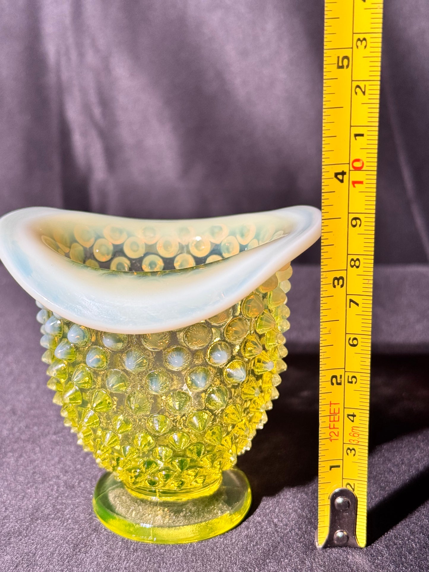 Uranium- Fenton- Hobnail- mini bud vase- Topaz Opalescent