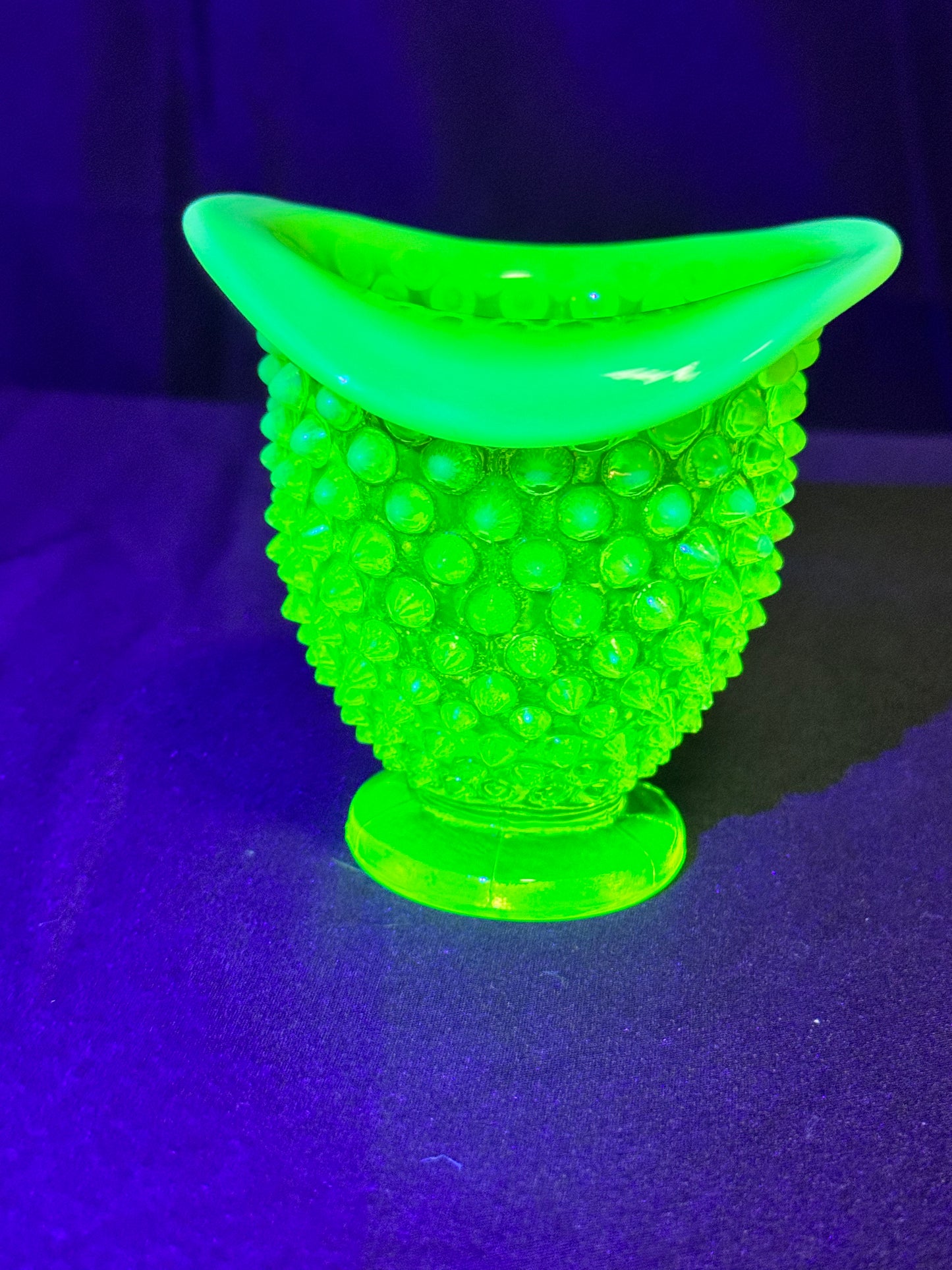 Uranium- Fenton- Hobnail- mini bud vase- Topaz Opalescent