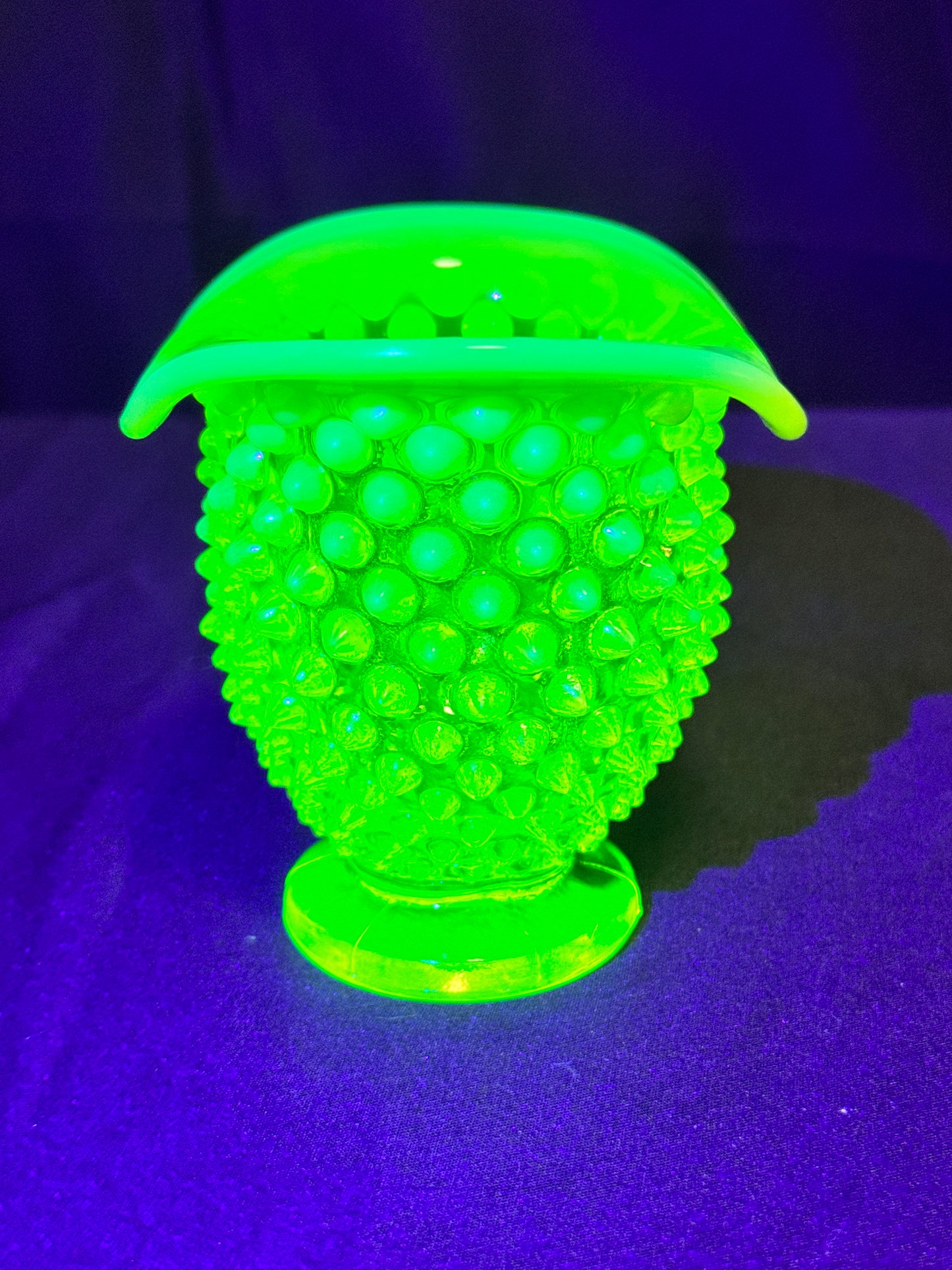 Uranium- Fenton- Hobnail- mini bud vase- Topaz Opalescent