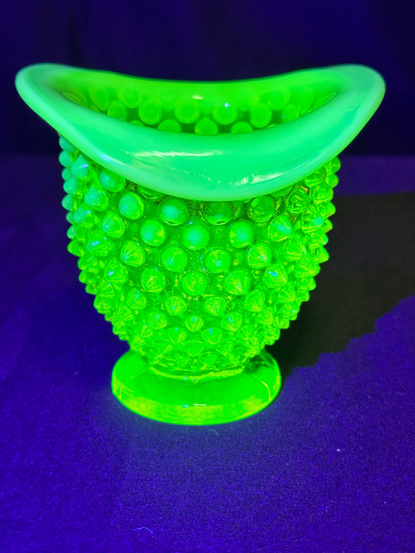 Uranium- Fenton- Hobnail- mini bud vase- Topaz Opalescent