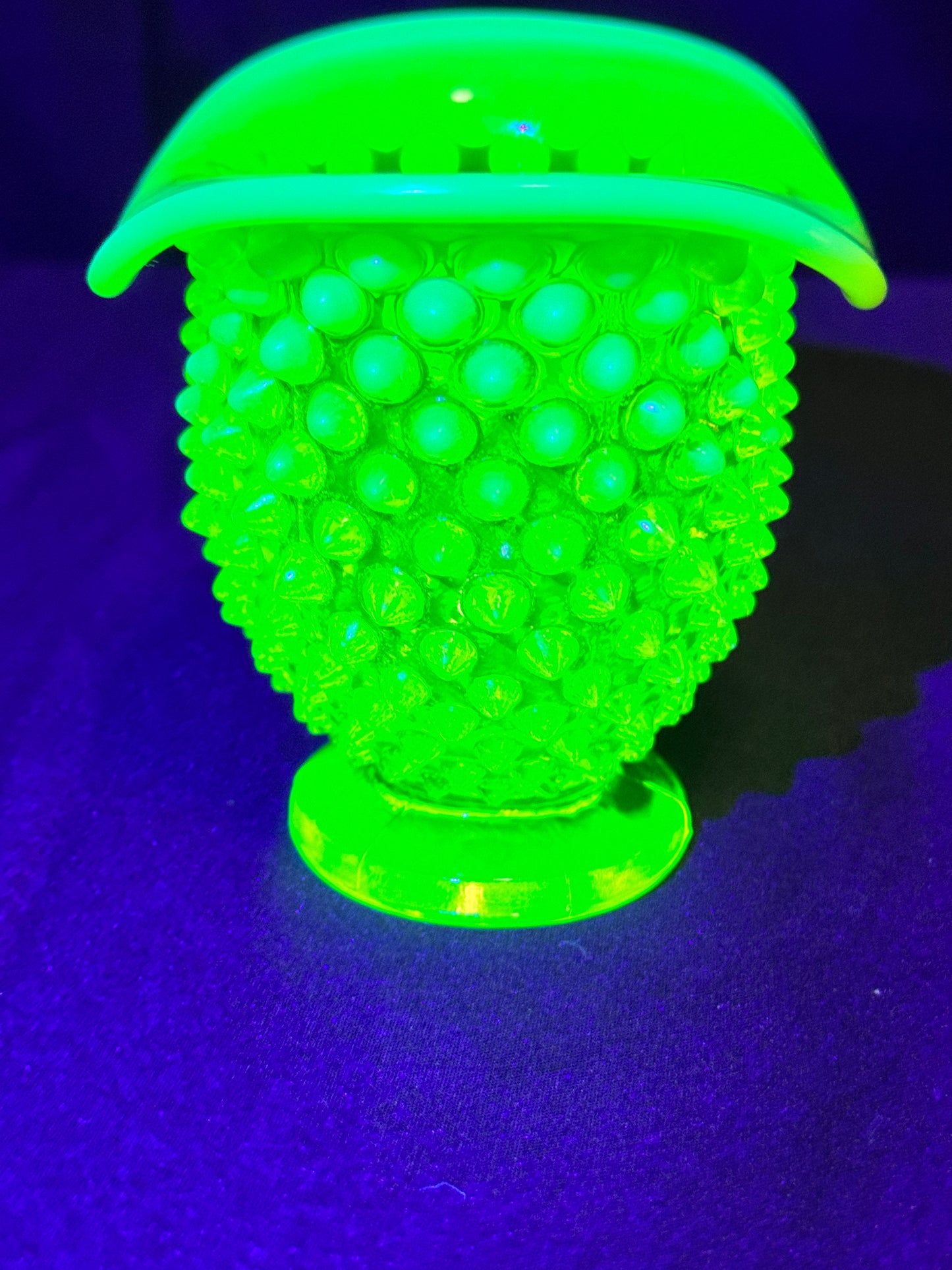 Uranium- Fenton- Hobnail- mini bud vase- Topaz Opalescent
