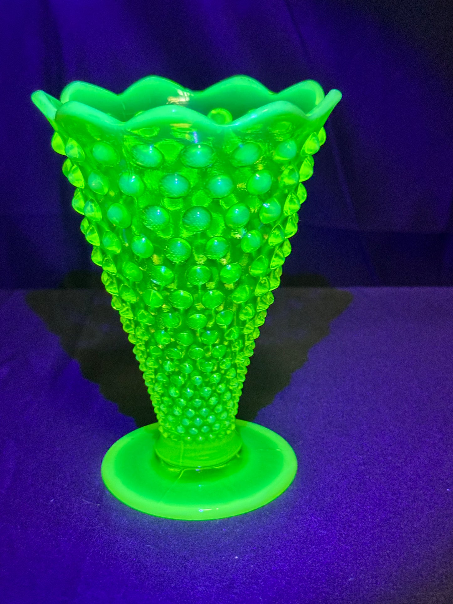 Uranium- Fenton- Hobnail- Flower Vase - Topaz Opalescent