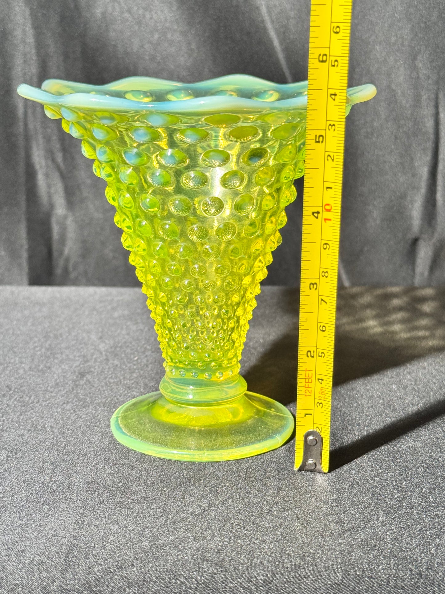 Uranium- Fenton- Hobnail- Flower Vase - Topaz Opalescent