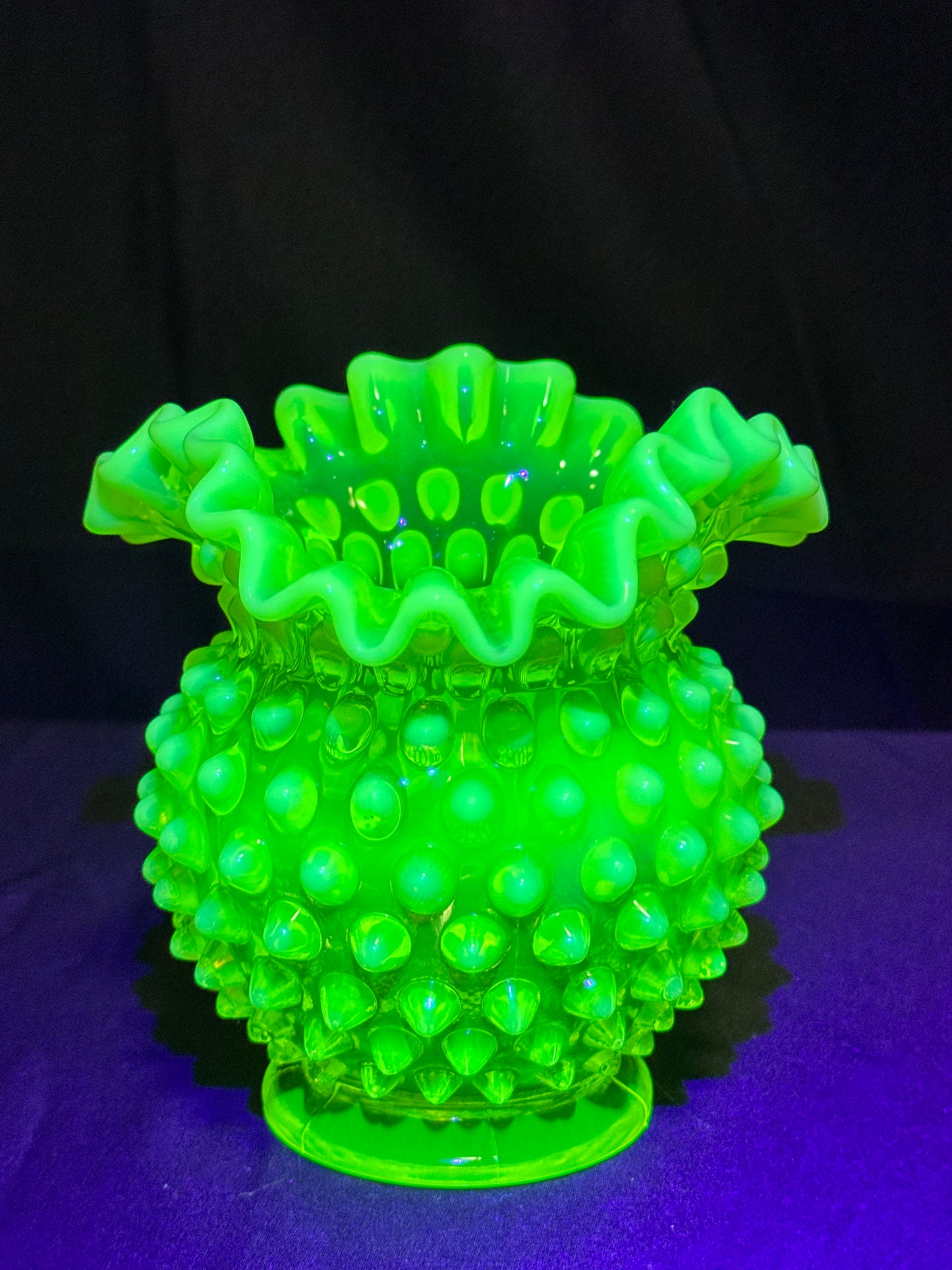 Uranium- Fenton- Hobnail- Ruffled Rose Vase- topaz opalescent