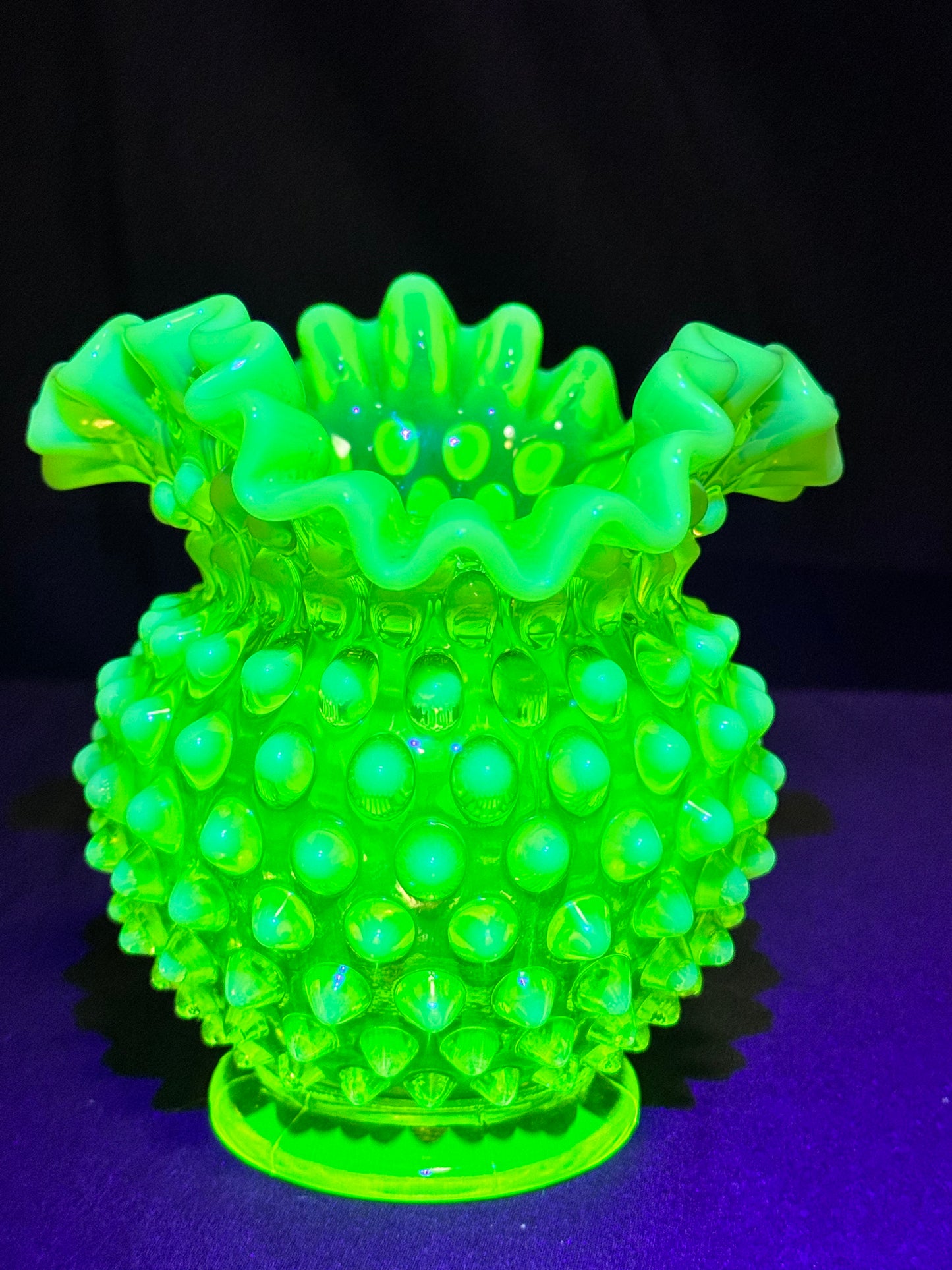 Uranium- Fenton- Hobnail- Ruffled Rose Vase- topaz opalescent