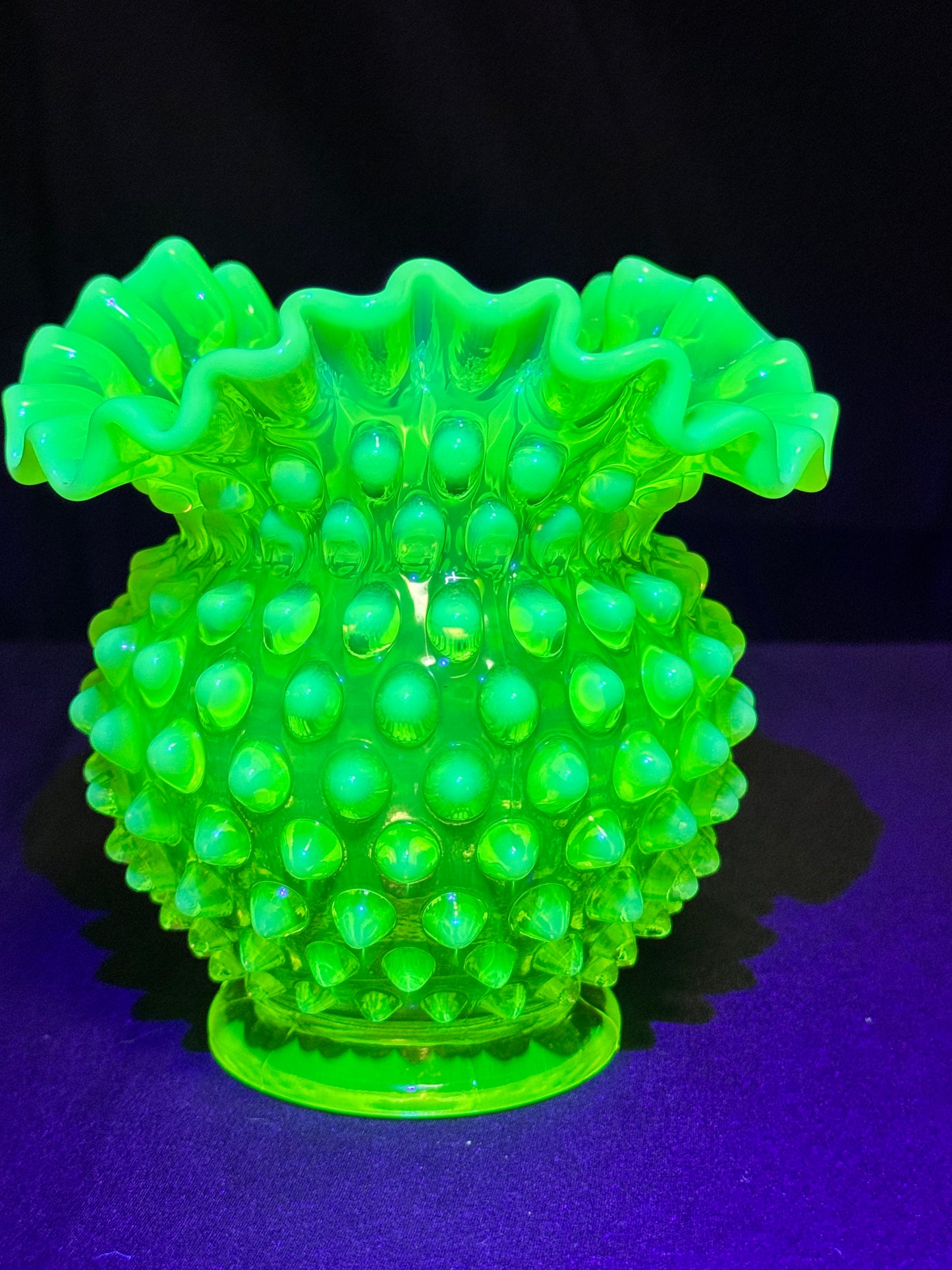 Uranium- Fenton- Hobnail- Ruffled Rose Vase- topaz opalescent
