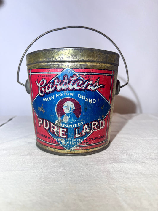 Vintage 4 1/2” tall Tin - Carstens Pure Lard - Washington Brand- Ace 08