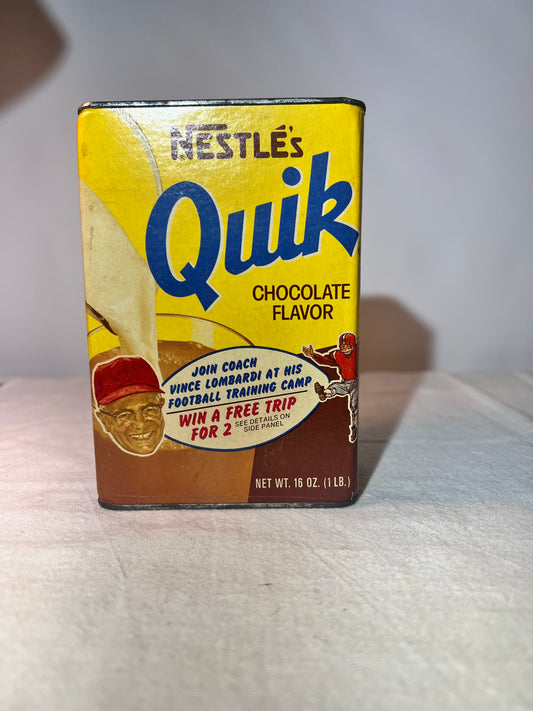 Nestle’s Quick - Antique 5” tall Tin - (Empty) - Coach Vincent Lombardi - Football -Greenbay Packers