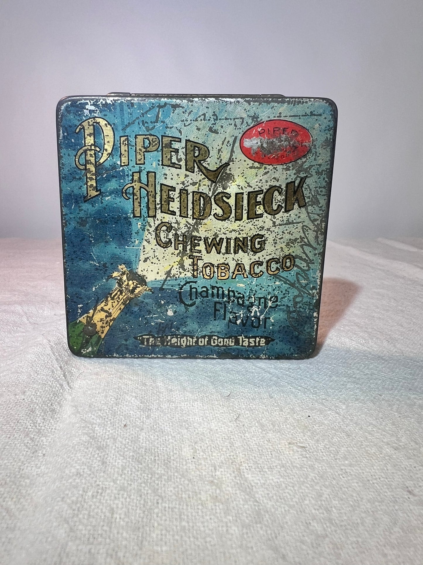 Piper Heidsieck - Chewing Tobacco Tin - antique tin - Champagne Flavor- empty- 3”x 3” x 1/2”