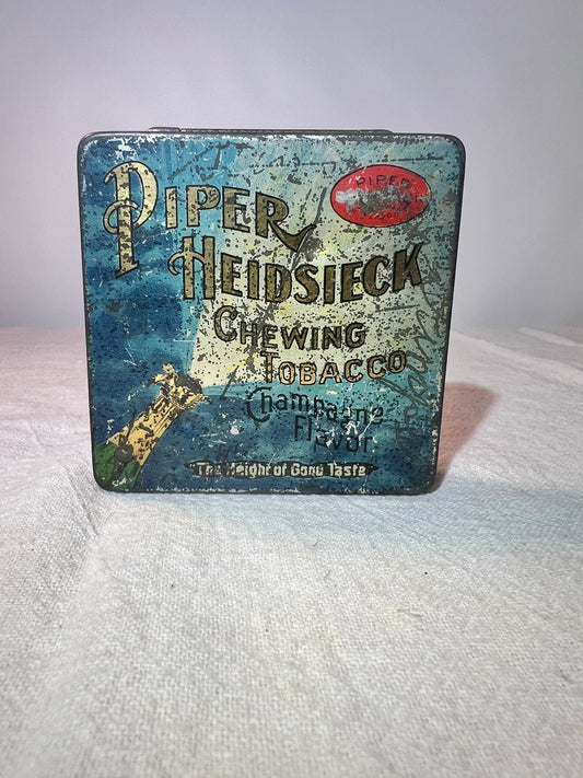 Piper Heidsieck - Chewing Tobacco Tin - antique tin - Champagne Flavor- empty- 3”x 3” x 1/2”
