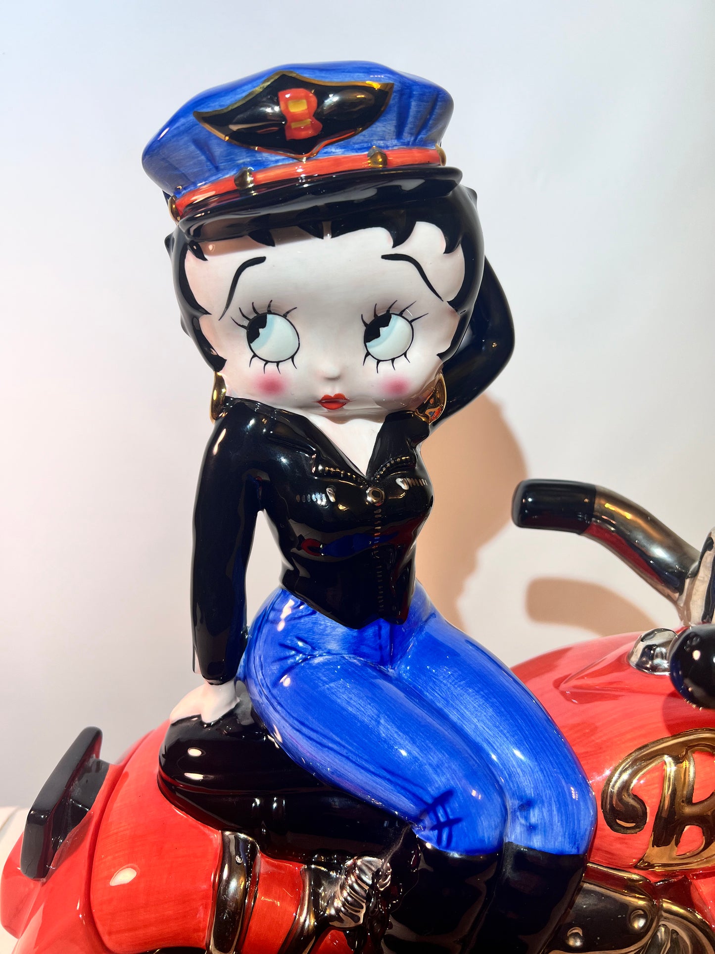 Betty Boop - 14” x 14” x7” Cookie Jar - “Biker” - Clay Art - 2000 - South San Francisco