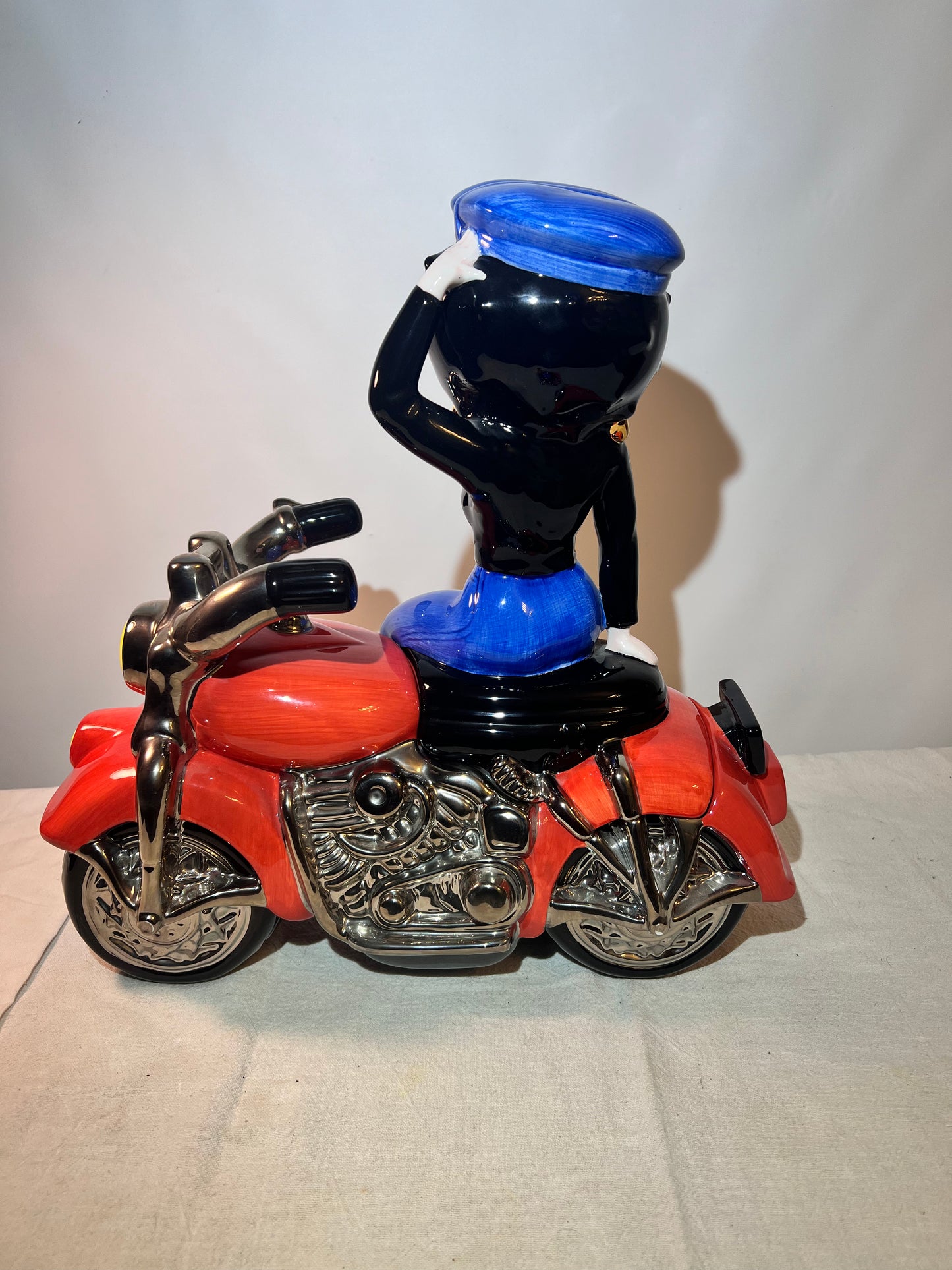 Betty Boop - 14” x 14” x7” Cookie Jar - “Biker” - Clay Art - 2000 - South San Francisco