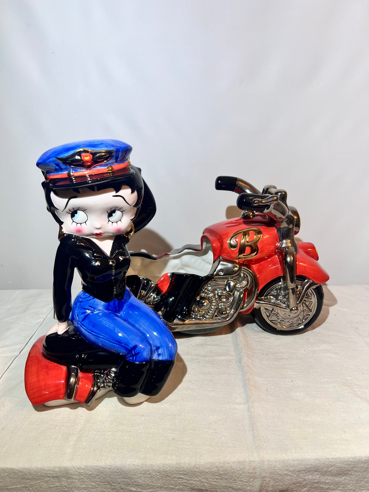 Betty Boop - 14” x 14” x7” Cookie Jar - “Biker” - Clay Art - 2000 - South San Francisco