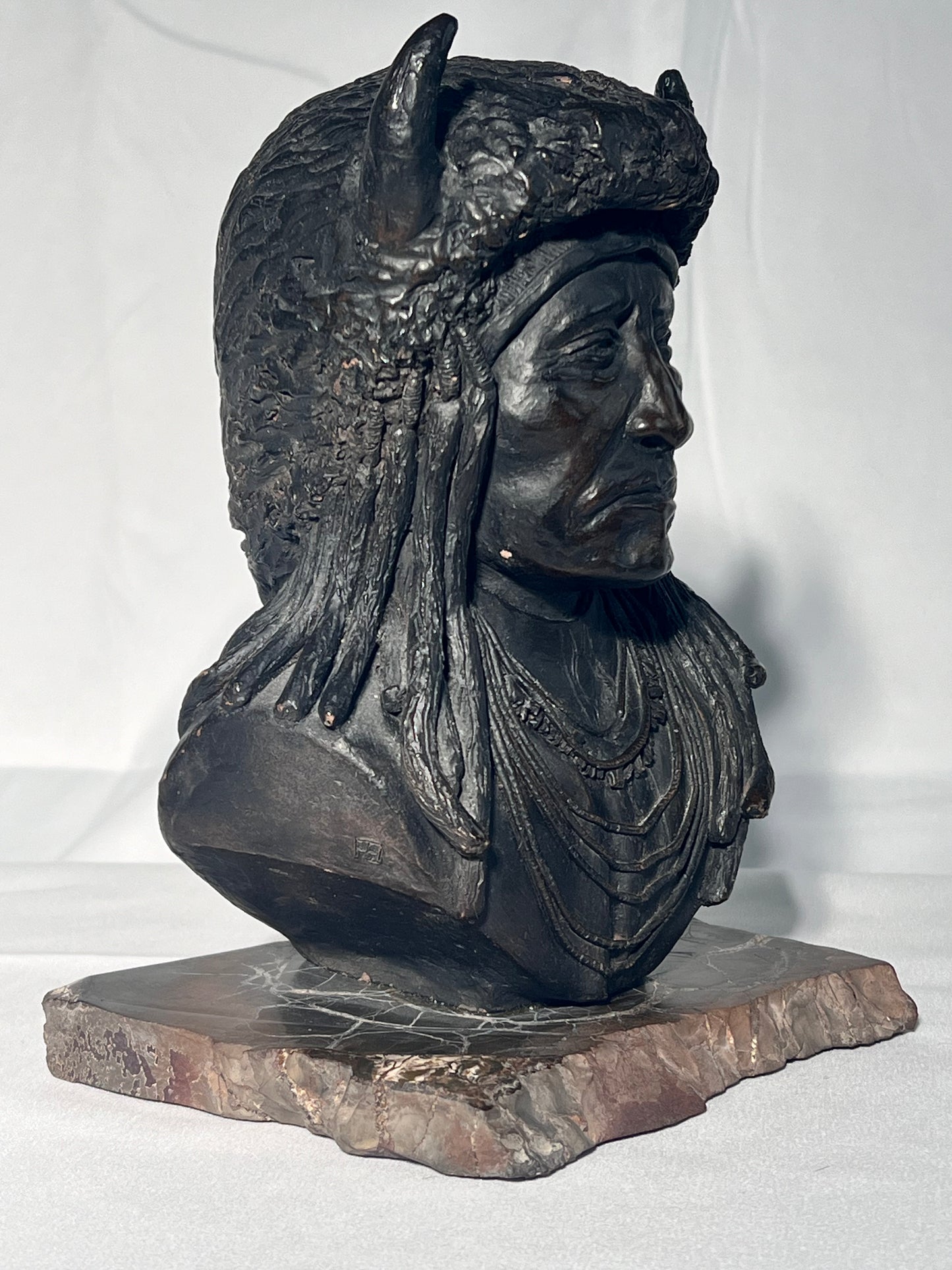 Phil Biship - 8 1/2” bust - Native American- cast stone sculpture- marble base