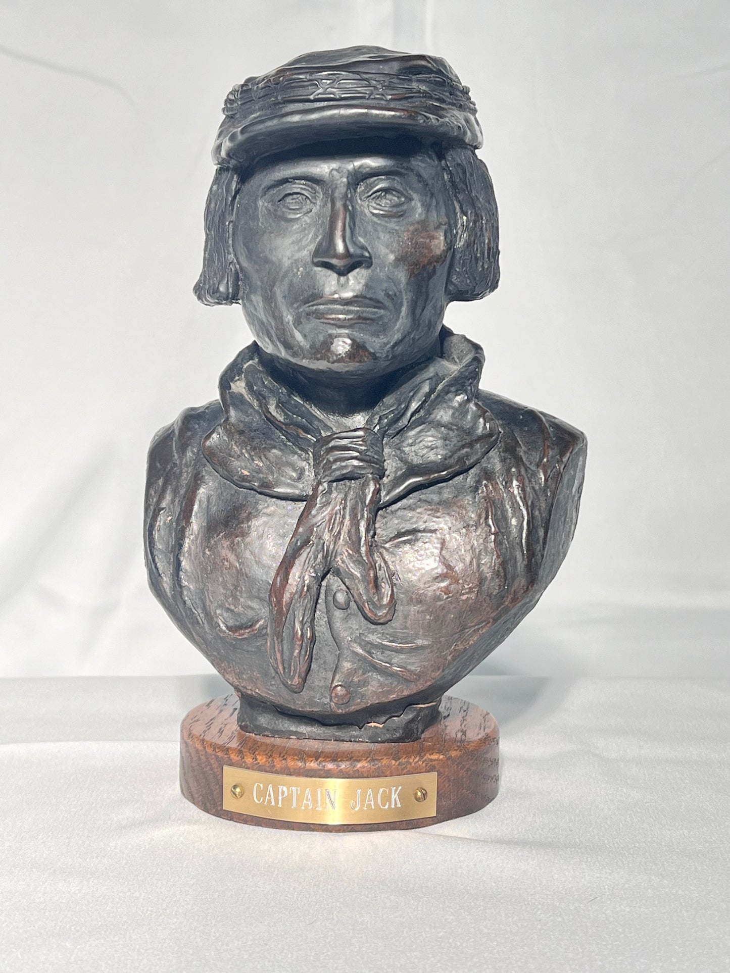 Phil Bishop- 8 1/2” Bust - Captain Jack - cast stone- wood base with name plaque- Native American