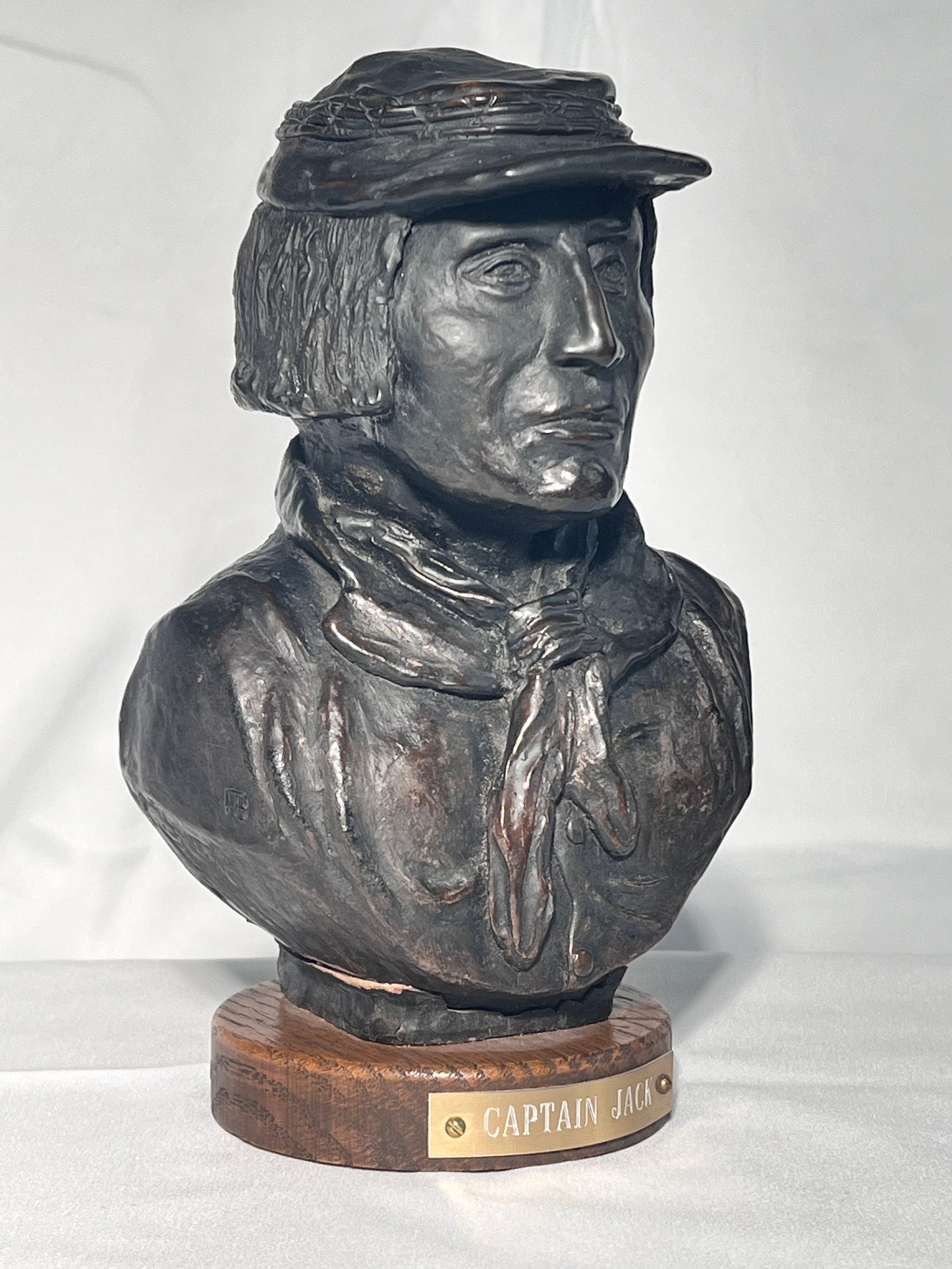 Phil Bishop- 8 1/2” Bust - Captain Jack - cast stone- wood base with name plaque- Native American