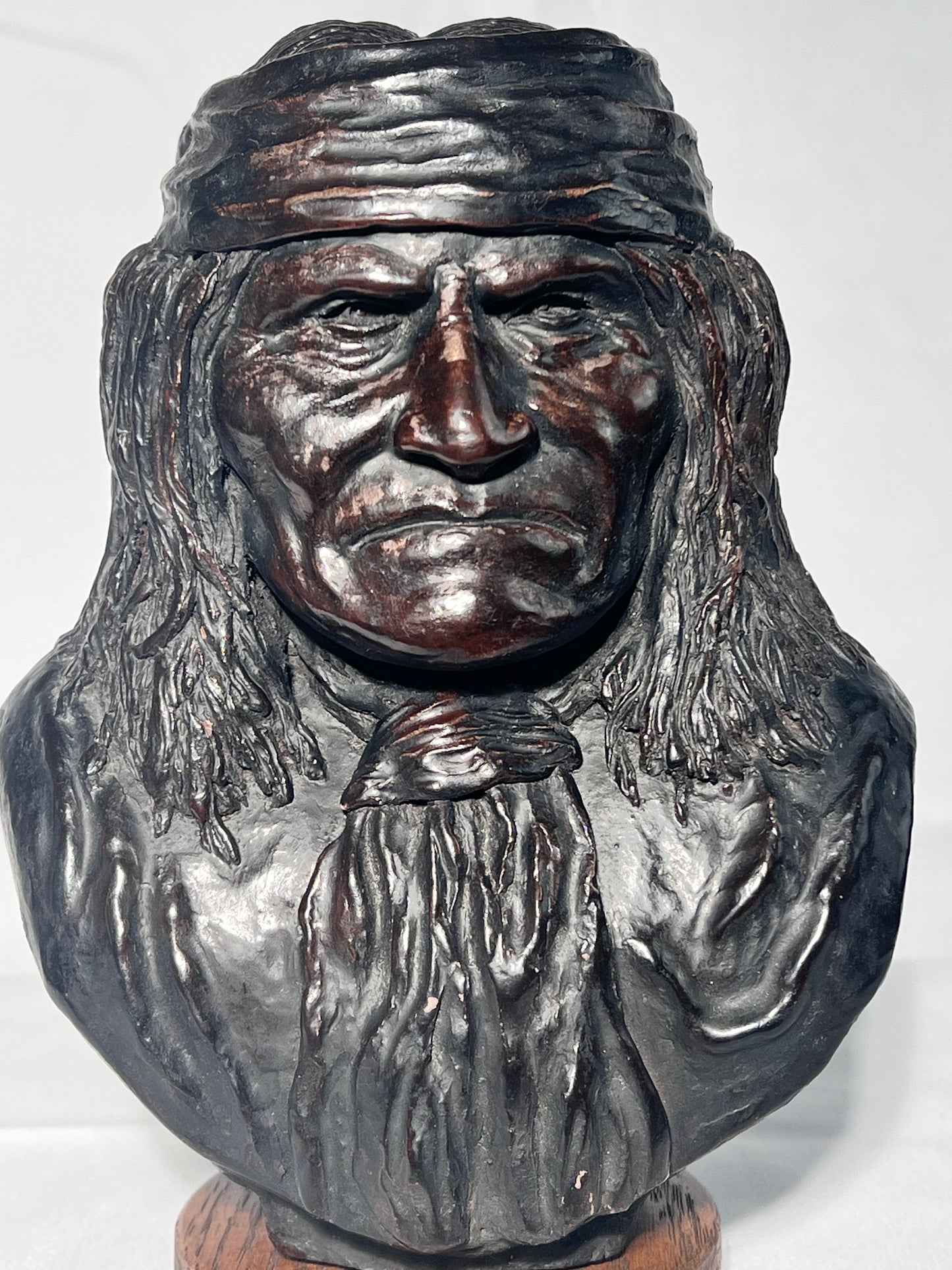 Phil Bishop - 9” bust -Geronimo -Native American- cast stone -wood base with name plate