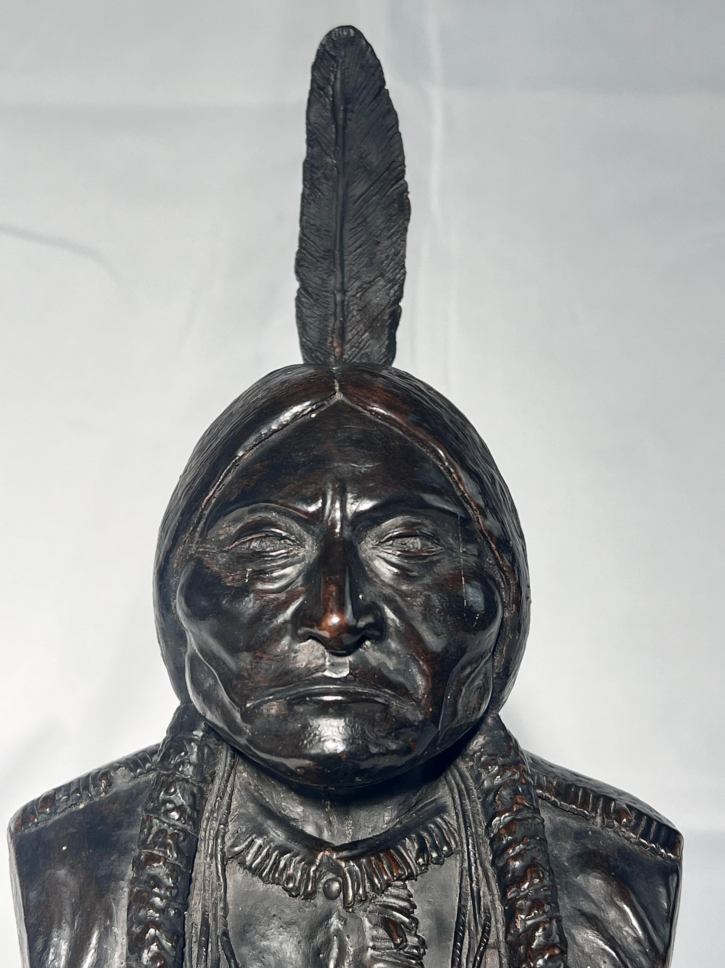 Phil Bishop - 11” bust - Sitting Bull - Native American sculpture - wood base - casted stone