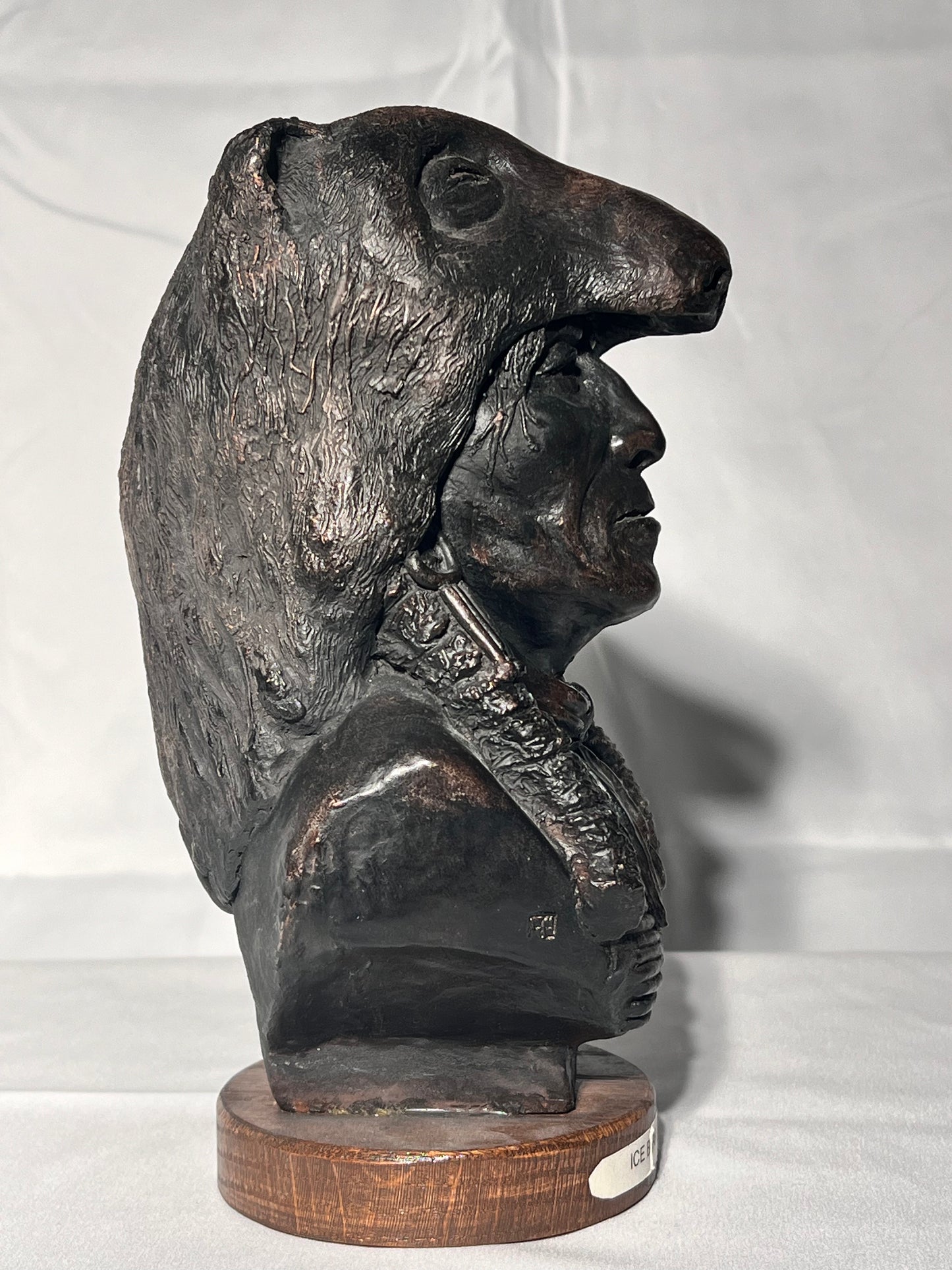 Phil Bishop - 9 1/2” bust - Ice Bear - Sioux - Native American sculpture - casted stone - wood base