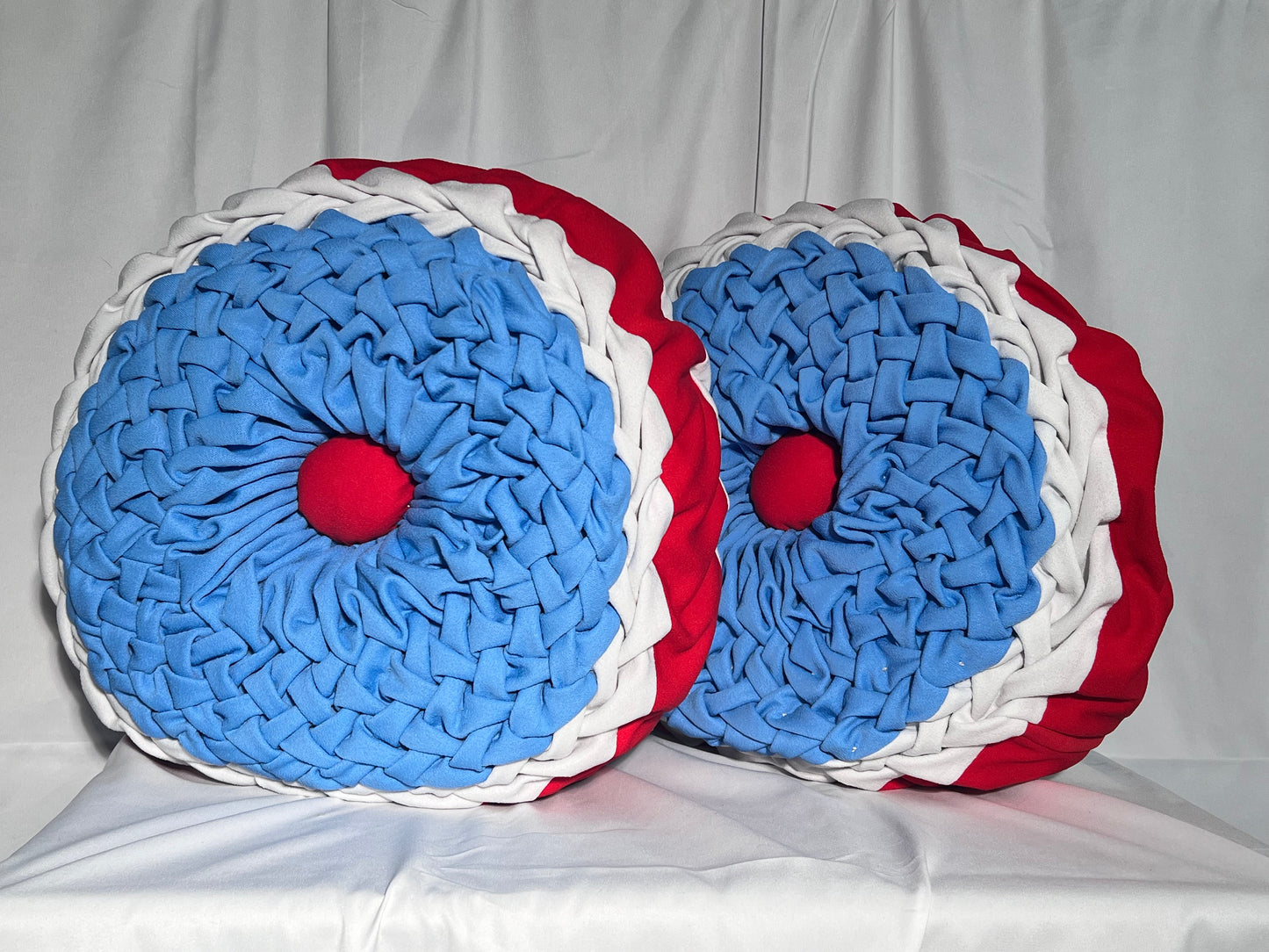 Red, white and blue 16” Handmade accent pillows-circle-set of 2