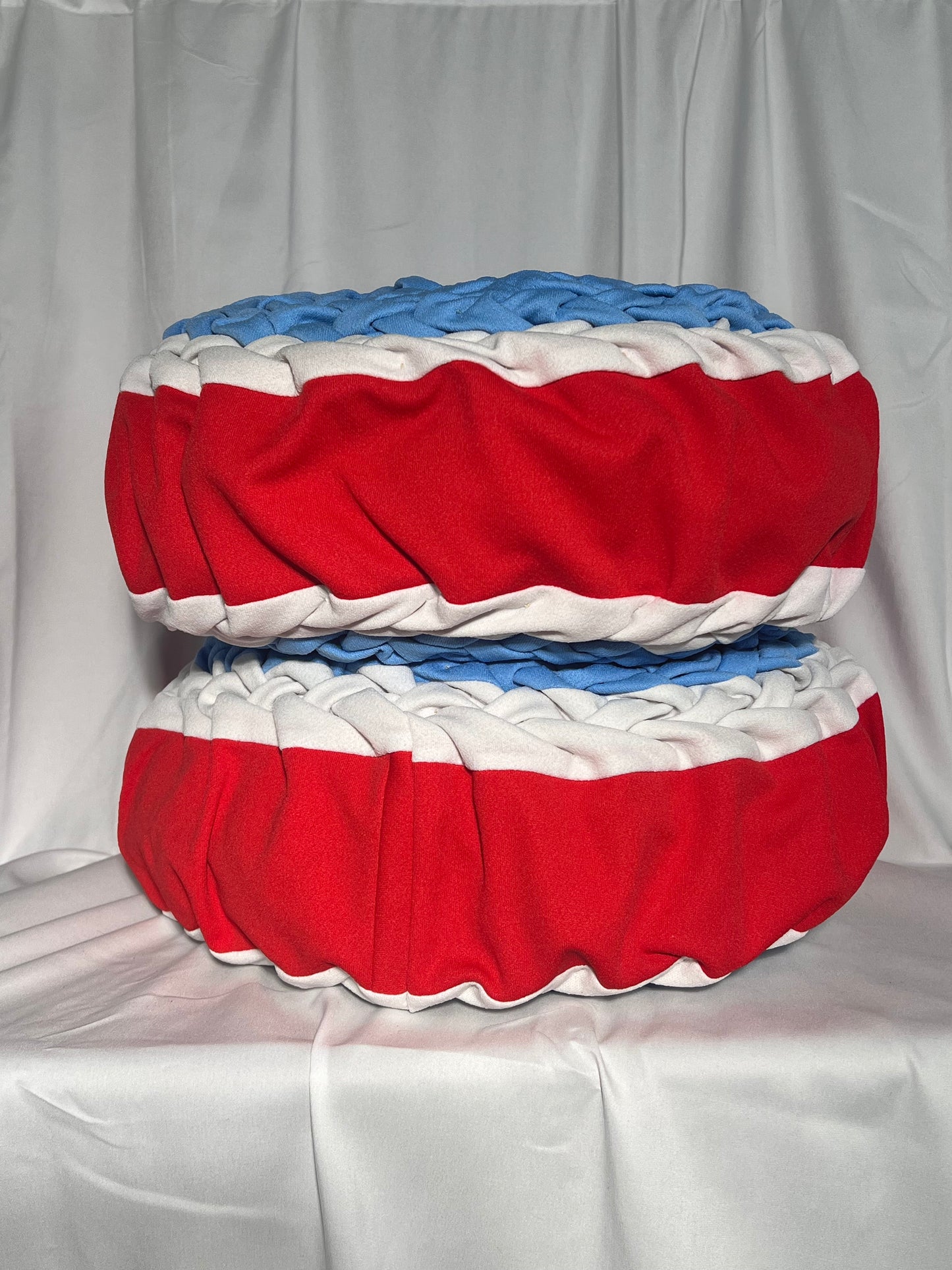 Red, white and blue 16” Handmade accent pillows-circle-set of 2