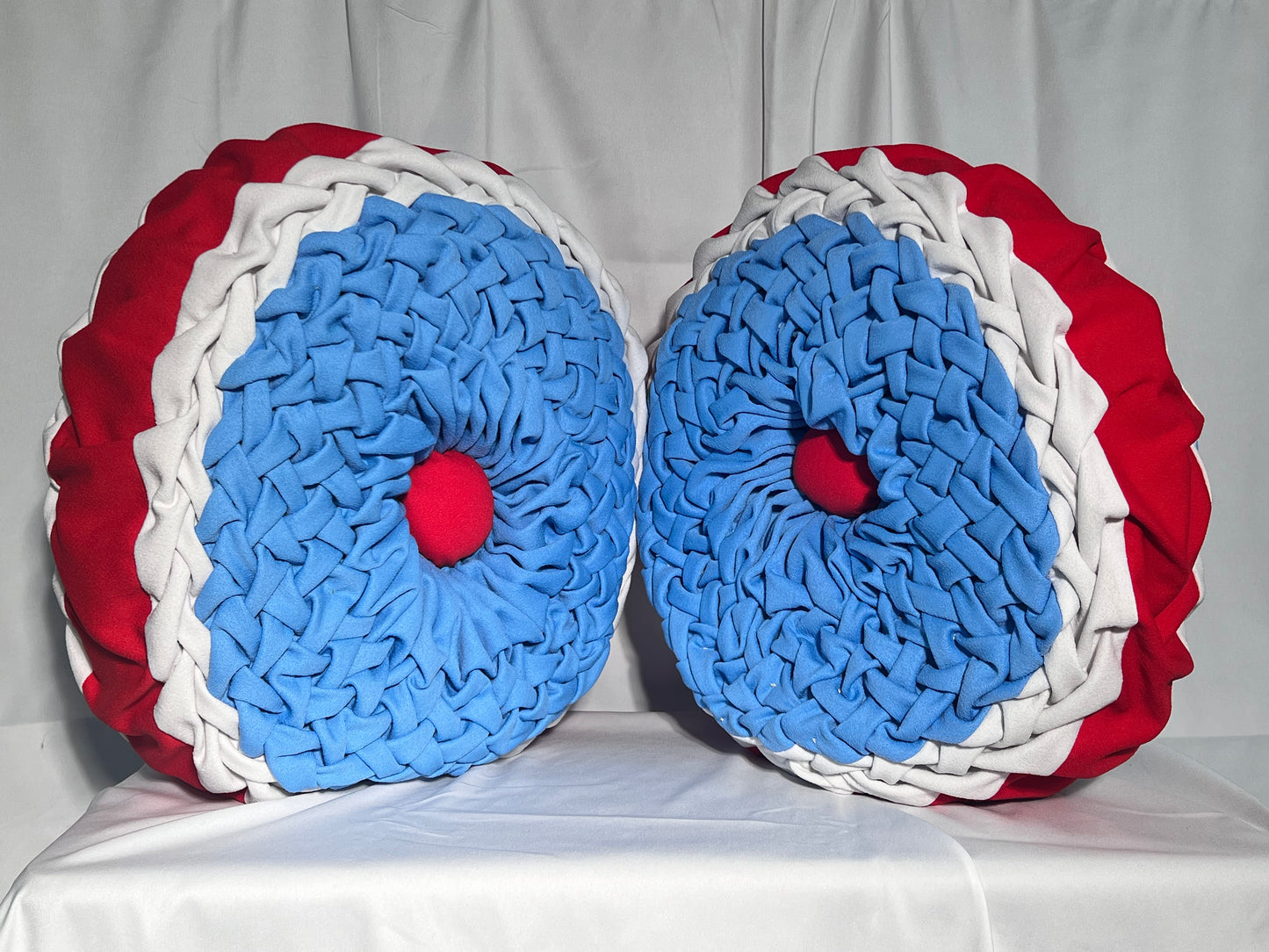 Red, white and blue 16” Handmade accent pillows-circle-set of 2