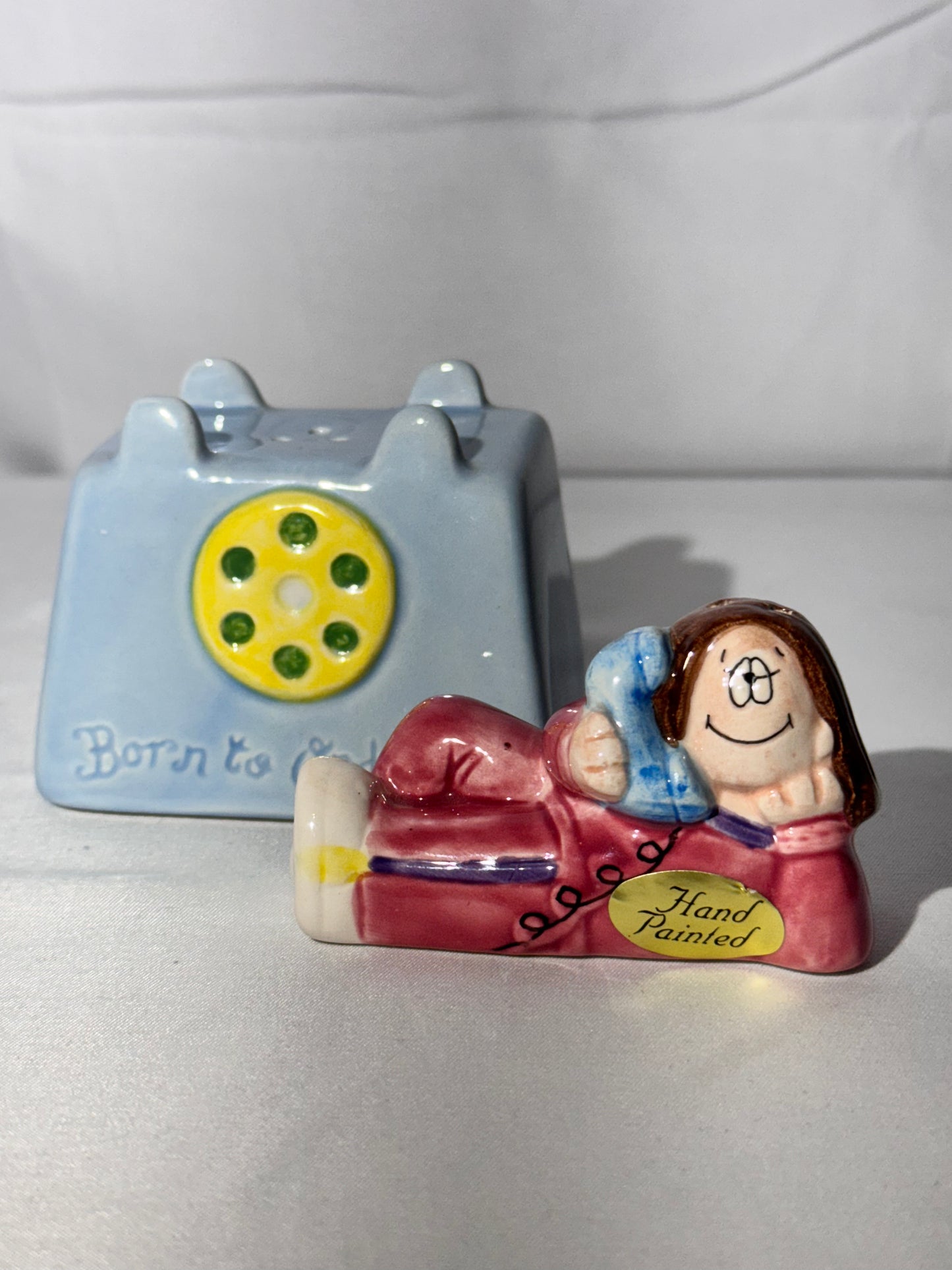 Cathy Buiewite - Salt and Pepper shakers - Papel - Hand painted- made in Sri Lanka- “Born to order in”