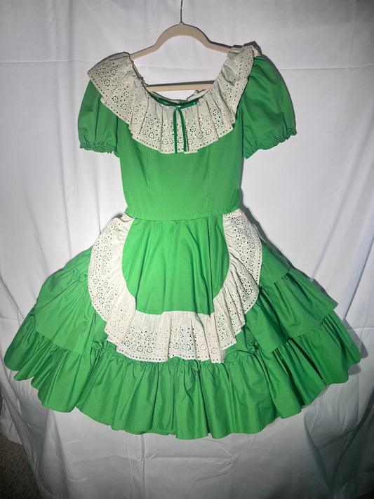 Vintage Square Dancing Dress -Green and white - no tags -handmade women’s dress