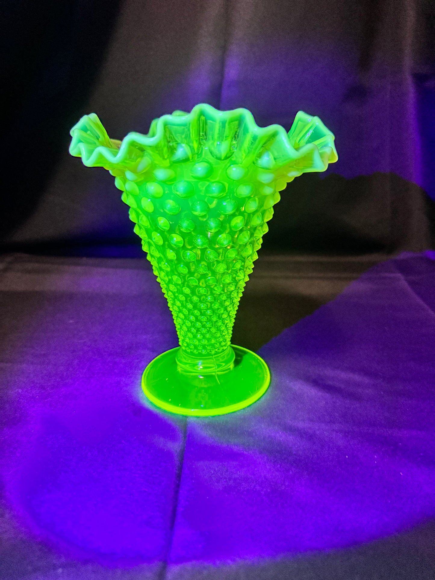 Uranium- Fenton- Hobnail- 8” Ruffled Flower Vase